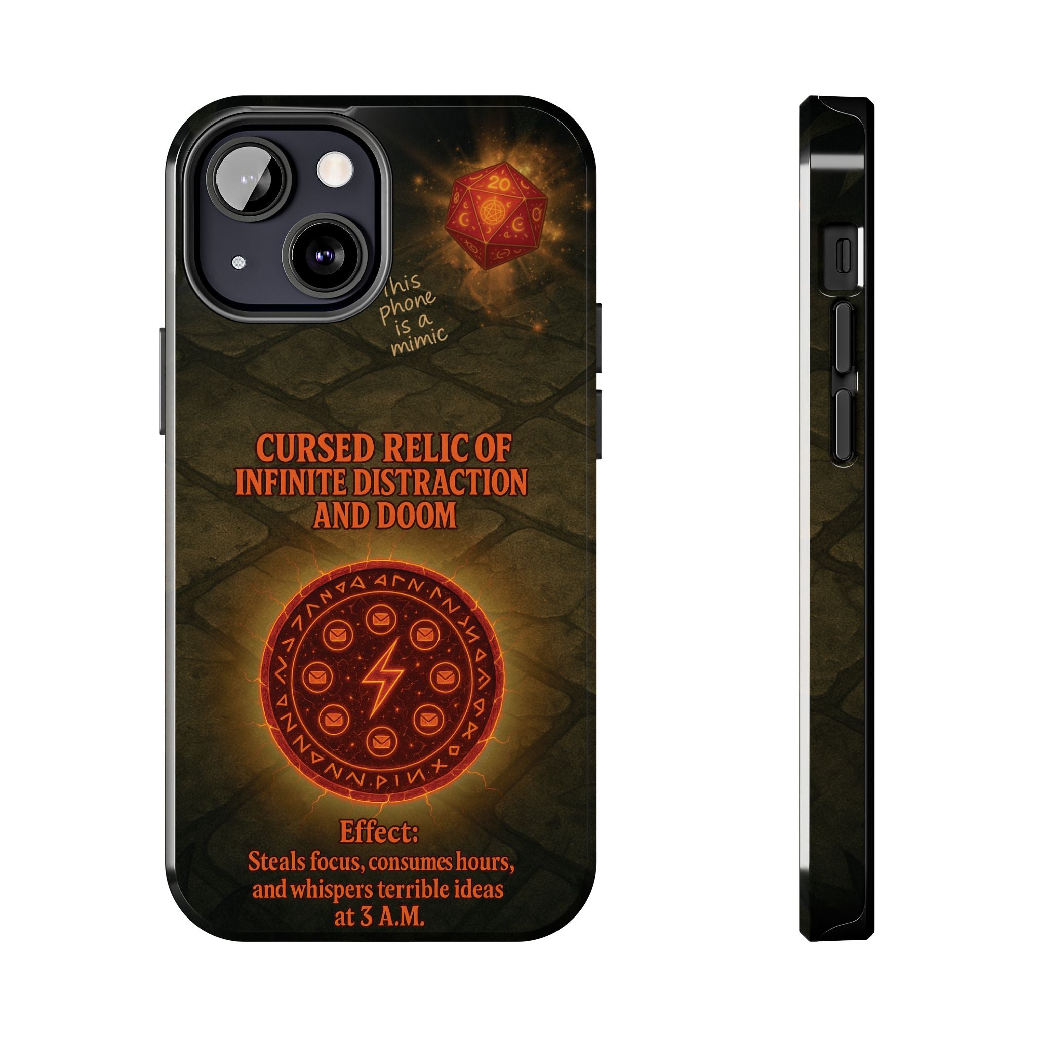 Cursed Relic Phone Case – 'Infinite Distraction & Doom' Protective RPG-Inspired Cover