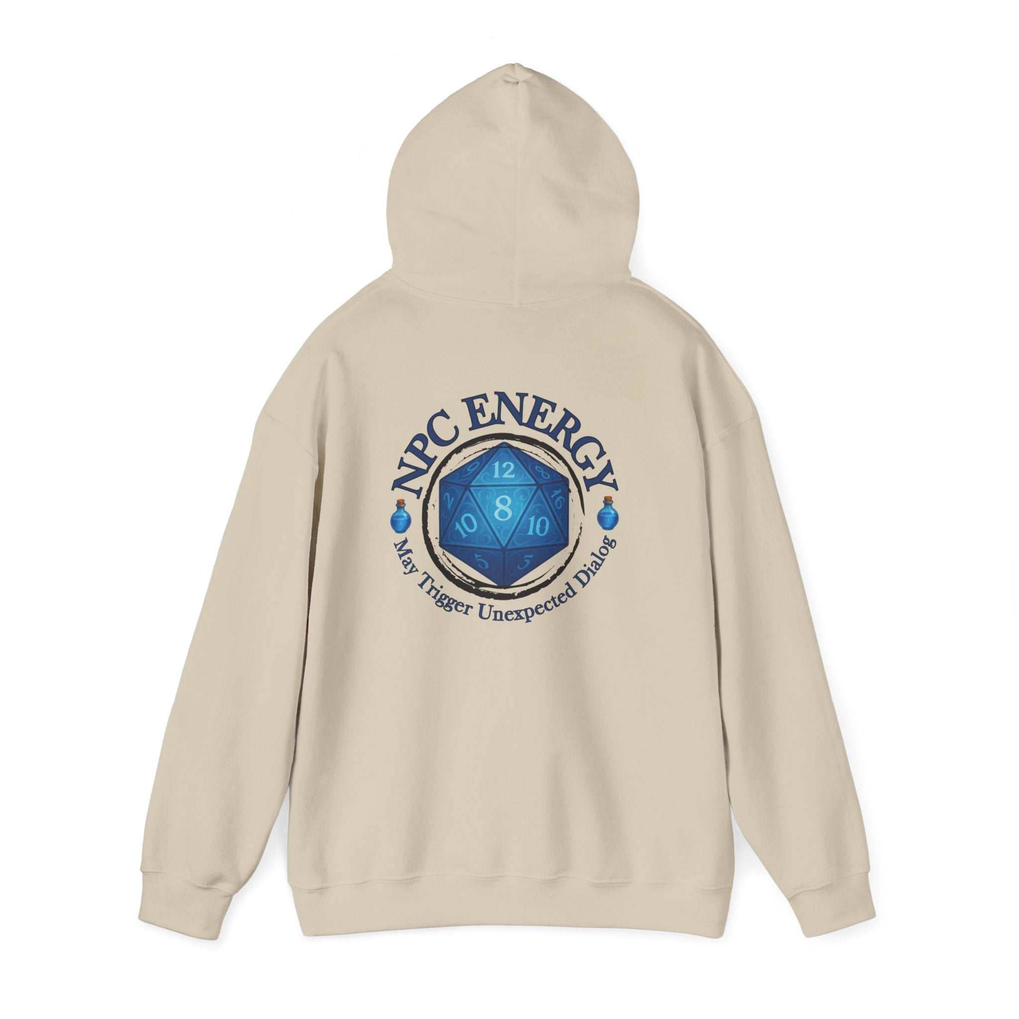 Funny Gamer Hoodie – NPC Energy Sweatshirt with D20 Dice & Dialogue Trigger Warning