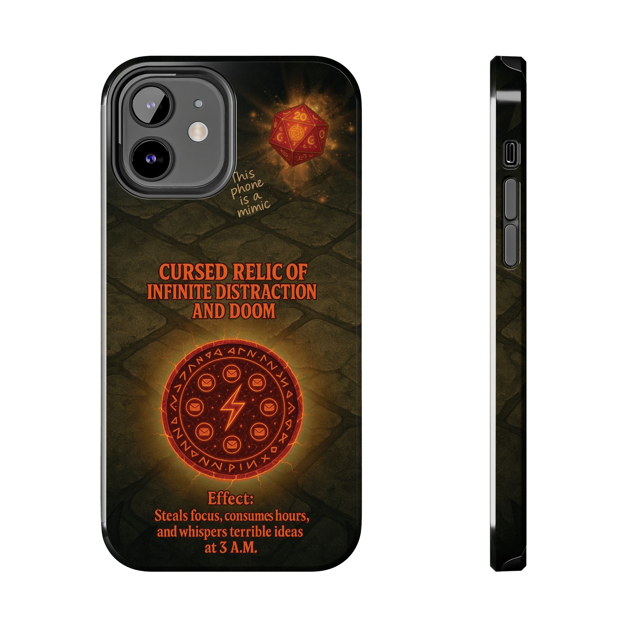 Cursed Relic Phone Case – 'Infinite Distraction & Doom' Protective RPG-Inspired Cover