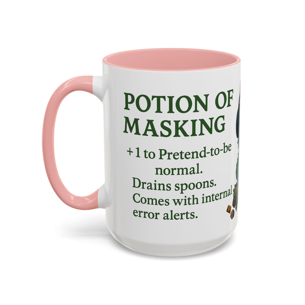 Neurodivergent Mug – 'Potion of Masking' Coffee Cup with Cute Autism Monster Art