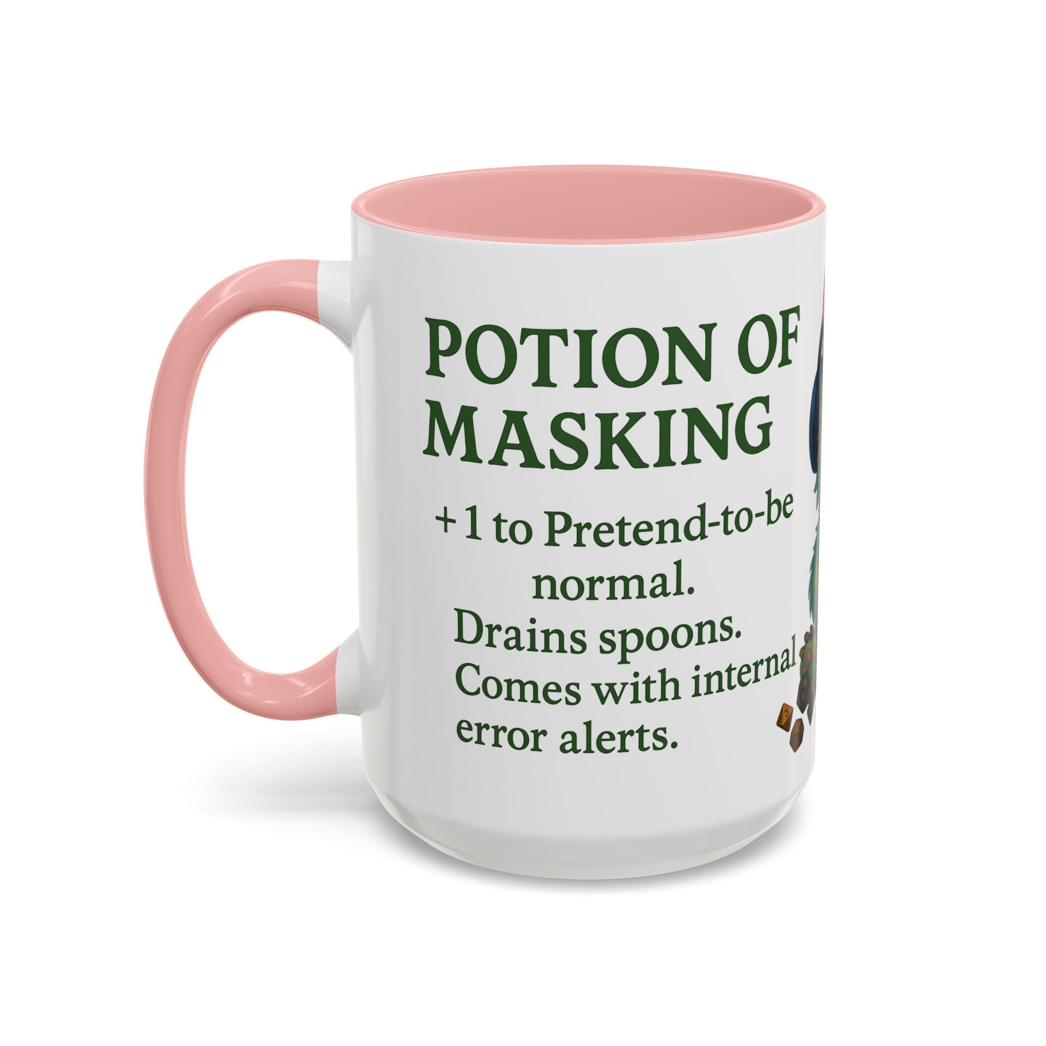 Neurodivergent Mug – 'Potion of Masking' Coffee Cup with Cute Autism Monster Art
