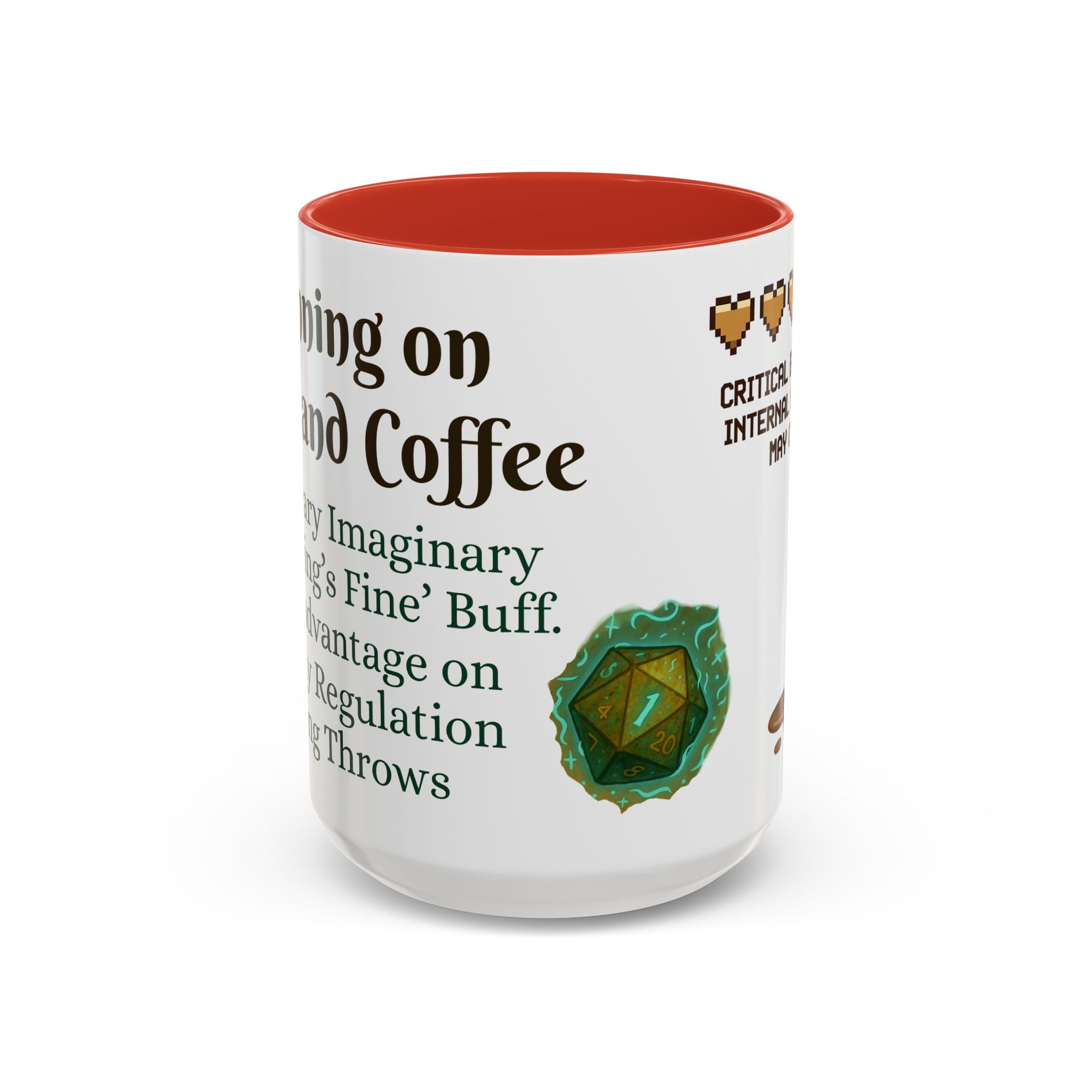 Gaming Coffee Mug – ‘Running on Vibes & Coffee’ Critical Brew Level for D&D Fans RPG