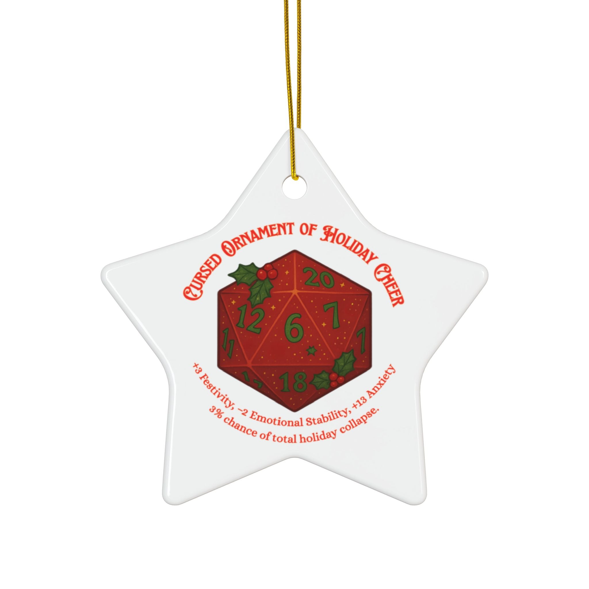 D&D Christmas Ornament – Cursed Ceramic Gamer Decor for Tree (Double-Sided)