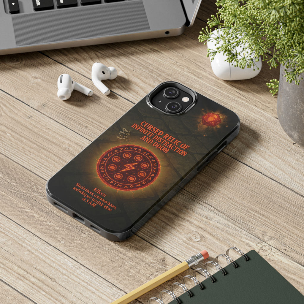 Cursed Relic Phone Case – 'Infinite Distraction & Doom' Protective RPG-Inspired Cover