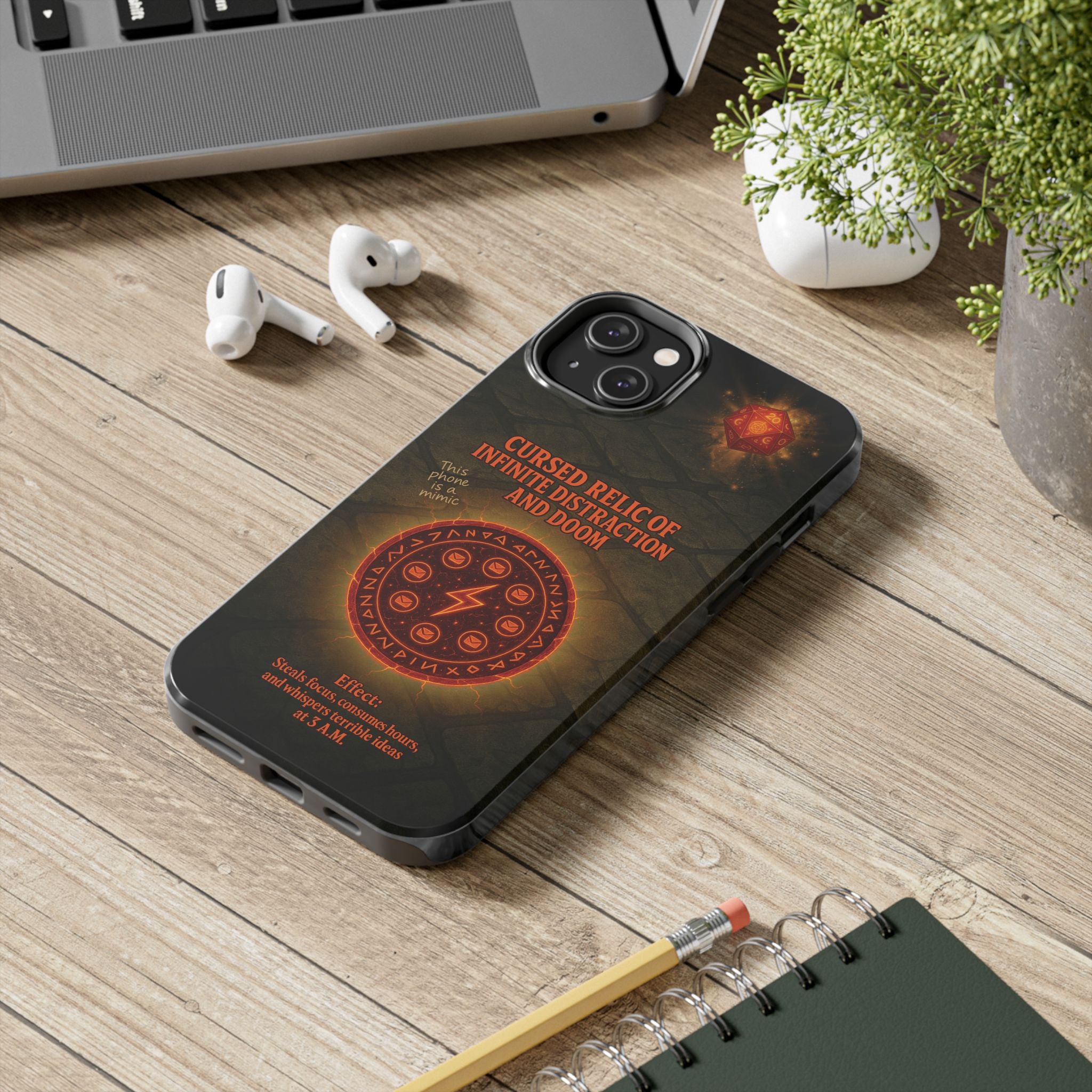Cursed Relic Phone Case – 'Infinite Distraction & Doom' Protective RPG-Inspired Cover