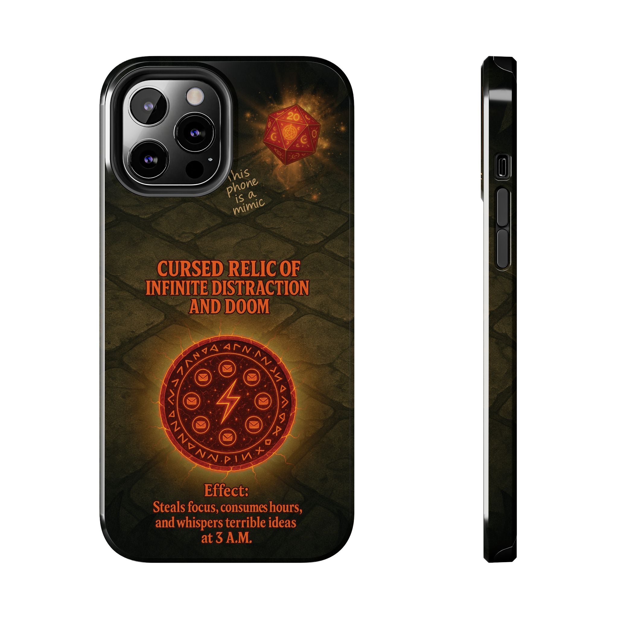 Cursed Relic Phone Case – 'Infinite Distraction & Doom' Protective RPG-Inspired Cover