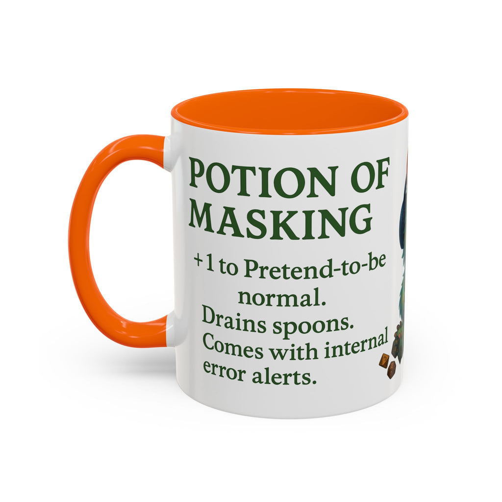 Neurodivergent Mug – 'Potion of Masking' Coffee Cup with Cute Autism Monster Art