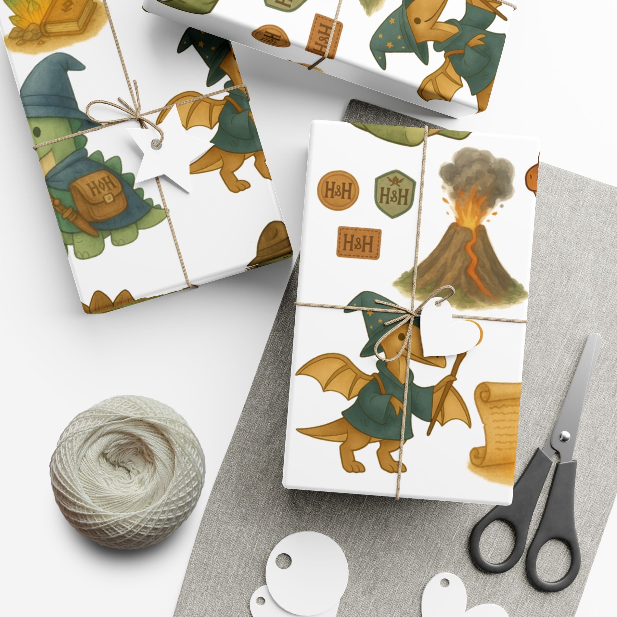 Dinosaur Gift Wrap Papers, Adventurous Holiday Gift RPG wrapping paper
