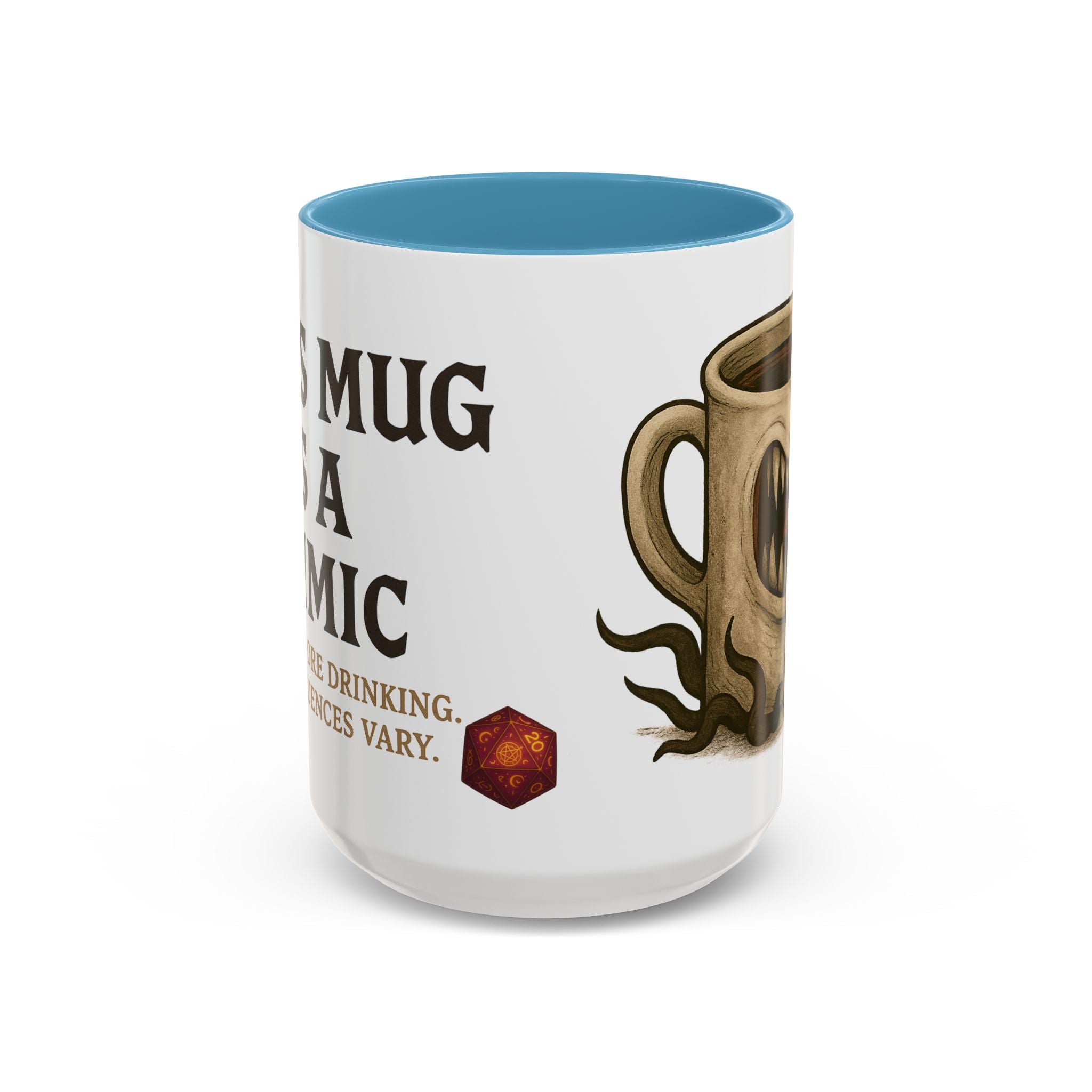 Funny RPG Mug – ‘This Mug Is a Mimic’ Coffee Cup for D&D Fans & Dungeon Crawlers
