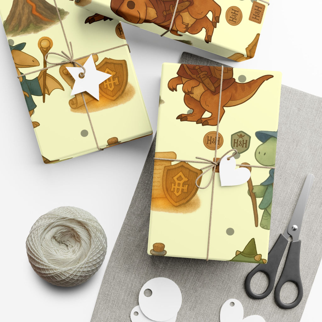 Dinosaur Gift Wrap Papers, Adventurous Holiday Gift RPG wrapping paper