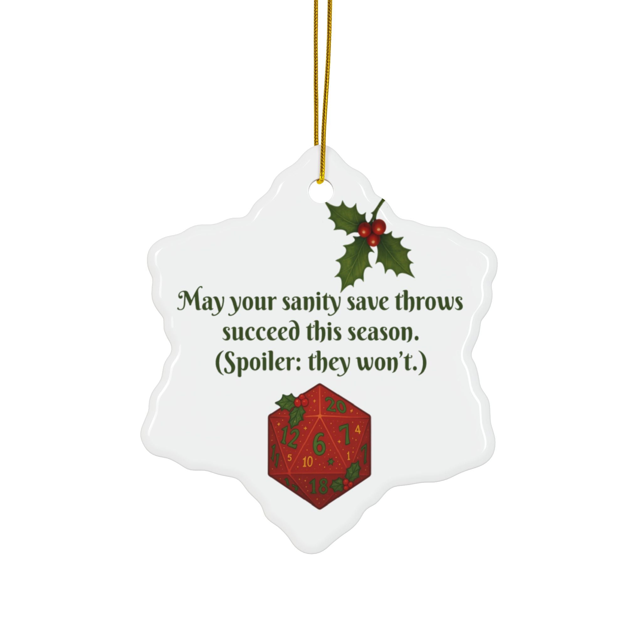 D&D Christmas Ornament – Cursed Ceramic Gamer Decor for Tree (Double-Sided)