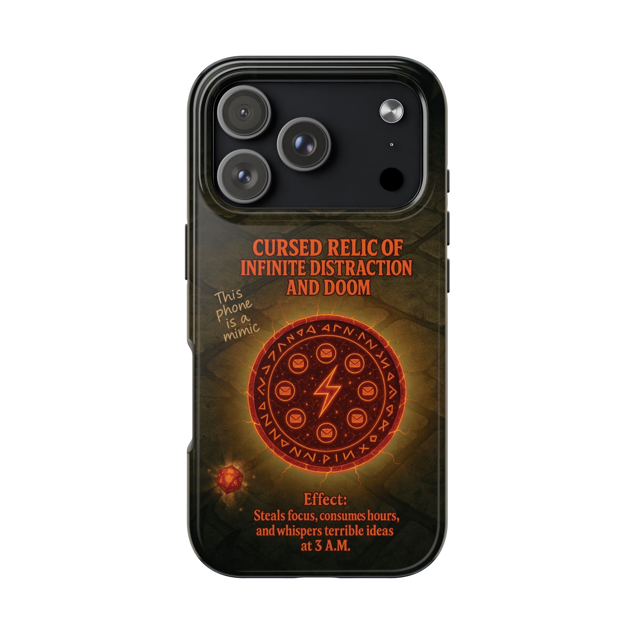 Cursed Relic Phone Case – 'Infinite Distraction & Doom' Protective RPG-Inspired Cover