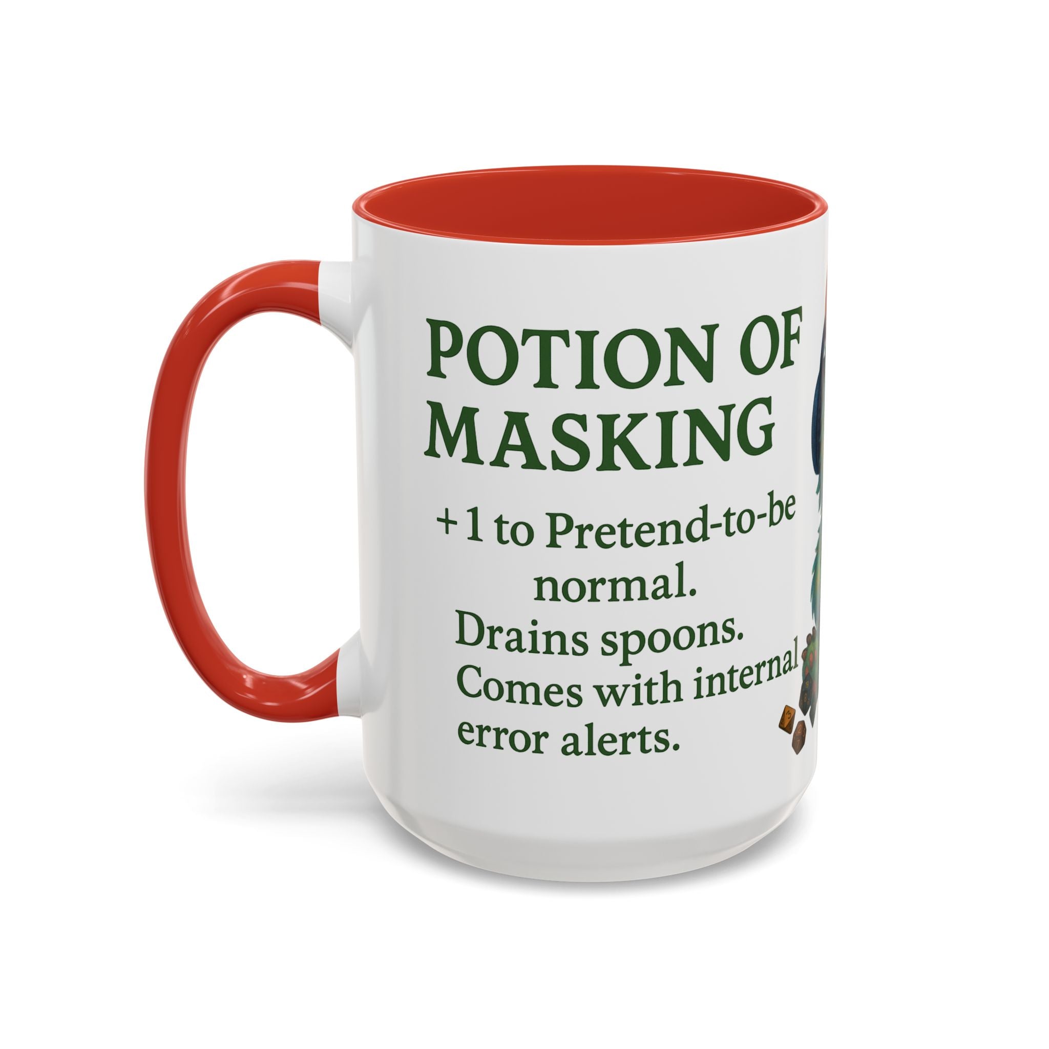 Neurodivergent Mug – 'Potion of Masking' Coffee Cup with Cute Autism Monster Art