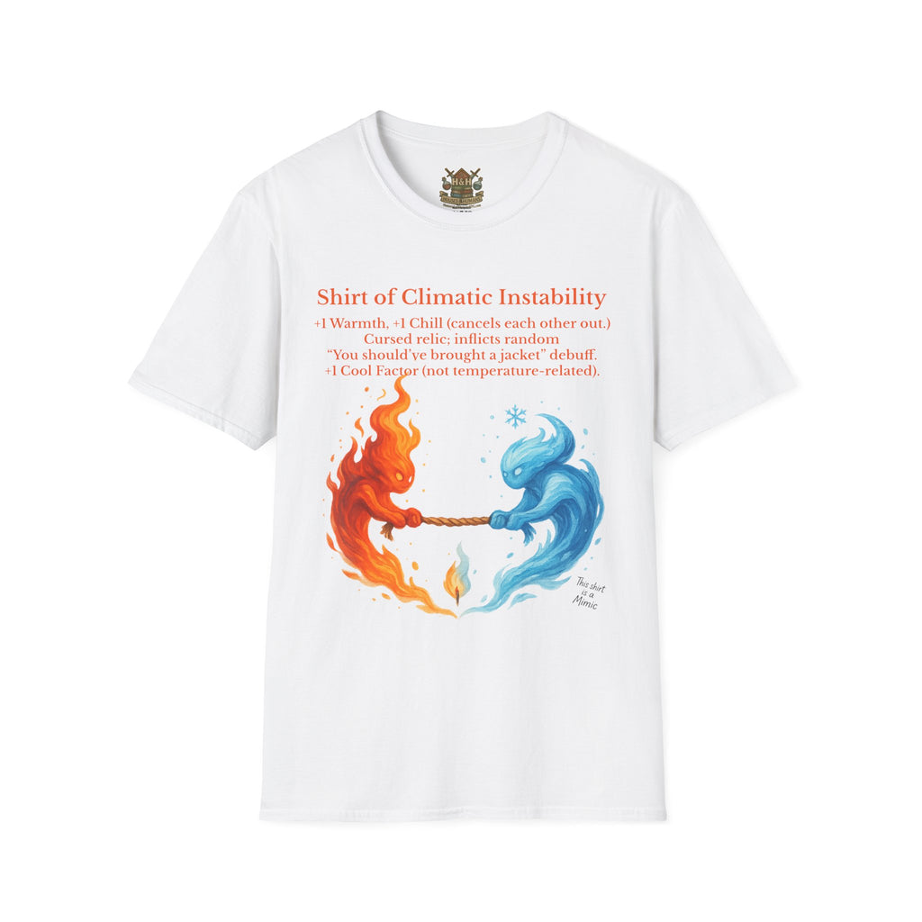 Funny RPG Shirt – ‘Shirt of Climatic Instability’ Cursed Relic Tee by Houses & Humans