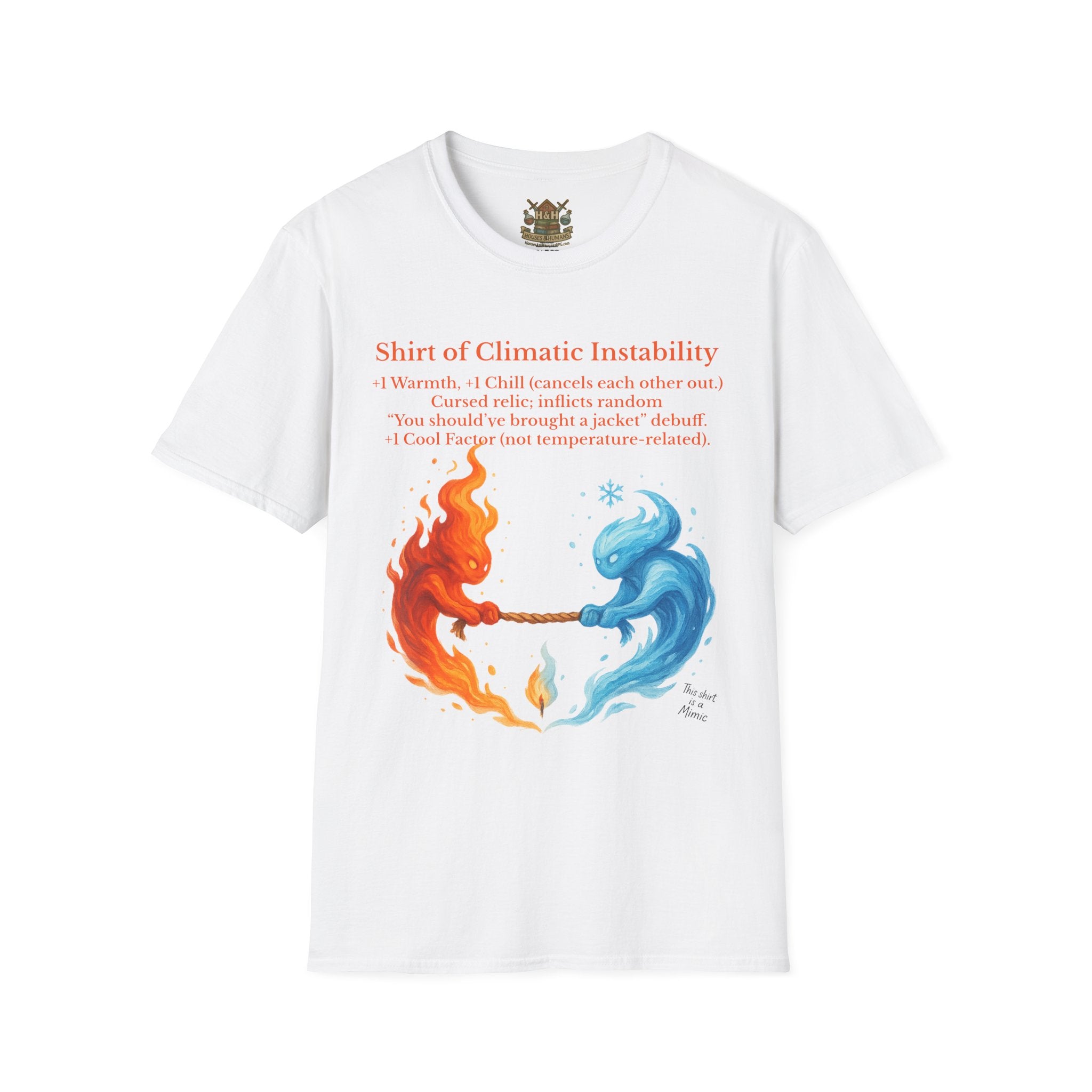Funny RPG Shirt – ‘Shirt of Climatic Instability’ Cursed Relic Tee by Houses & Humans
