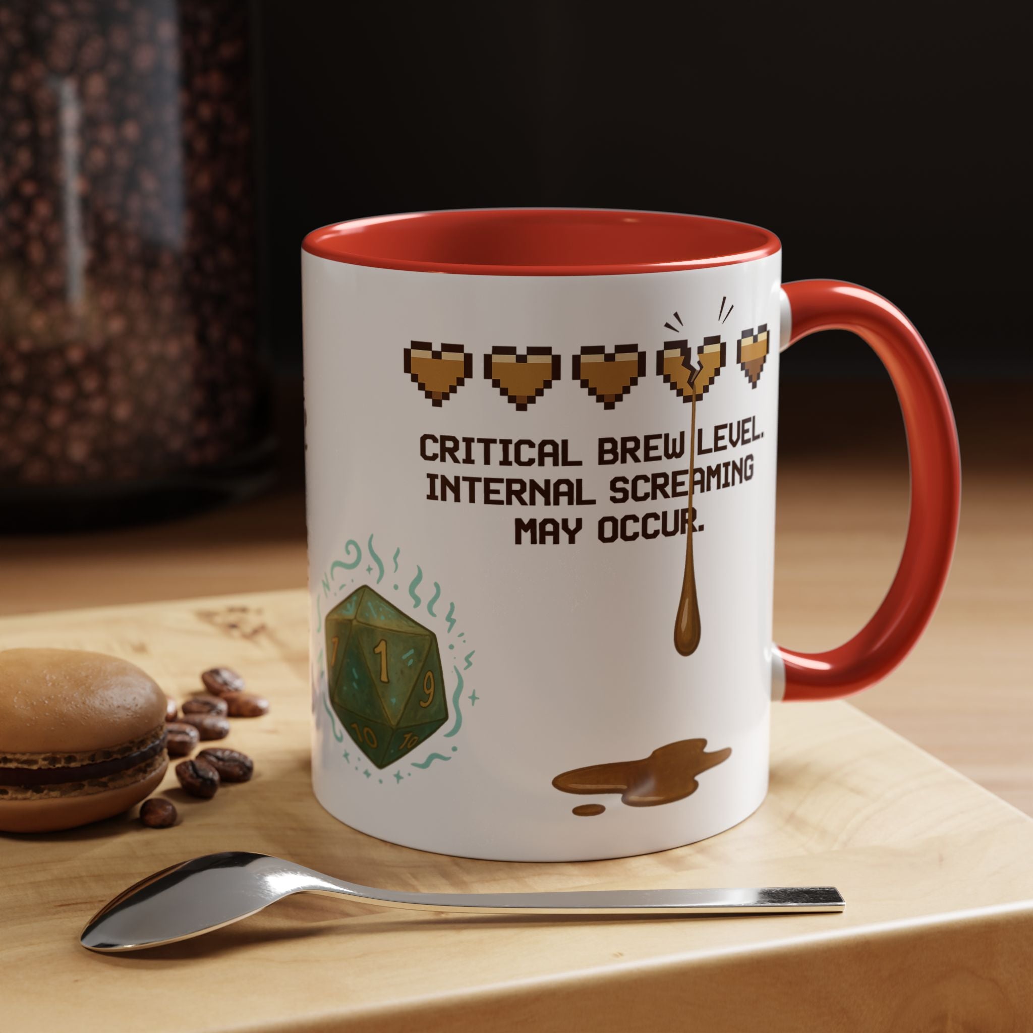 Gaming Coffee Mug – ‘Running on Vibes & Coffee’ Critical Brew Level for D&D Fans RPG