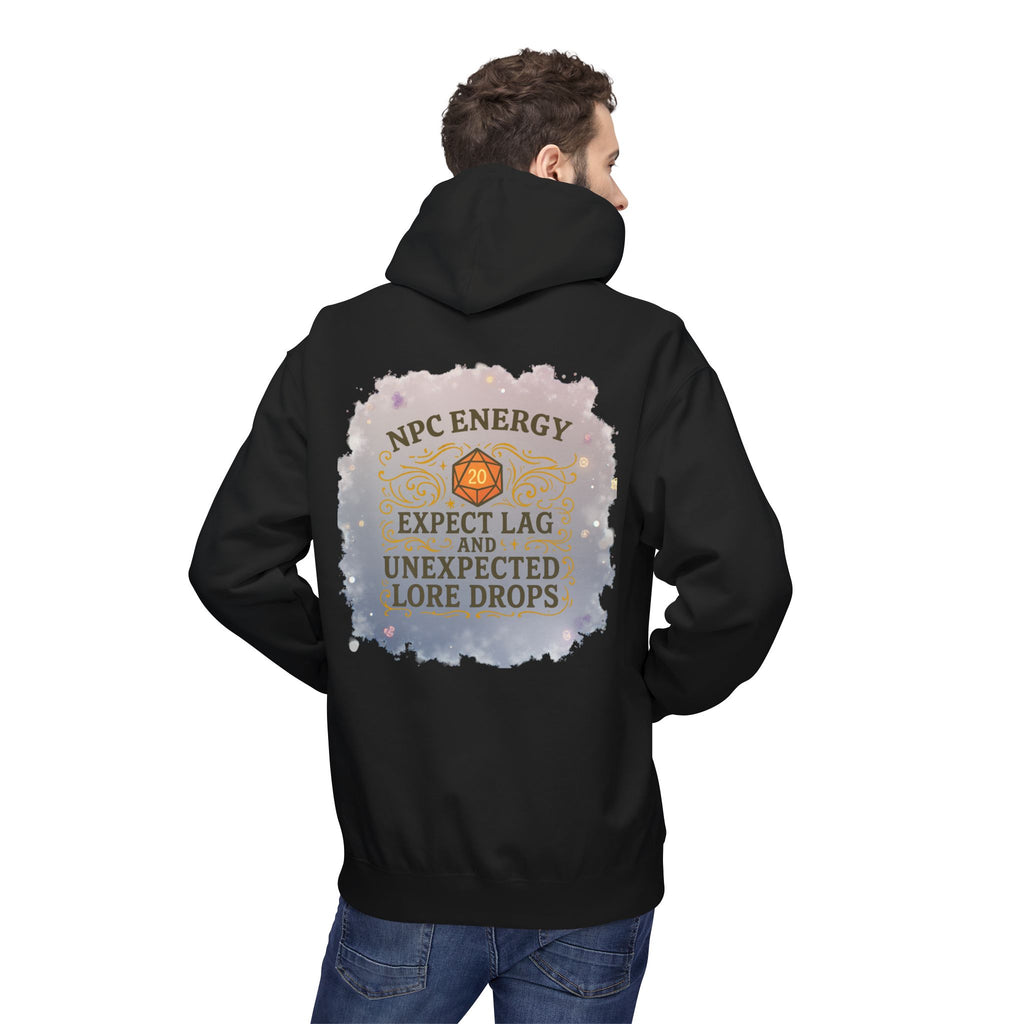 NPC Energy Hoodie – Funny Gamer Hoodie with Lore Drops & Lag Warning (RPG Style)