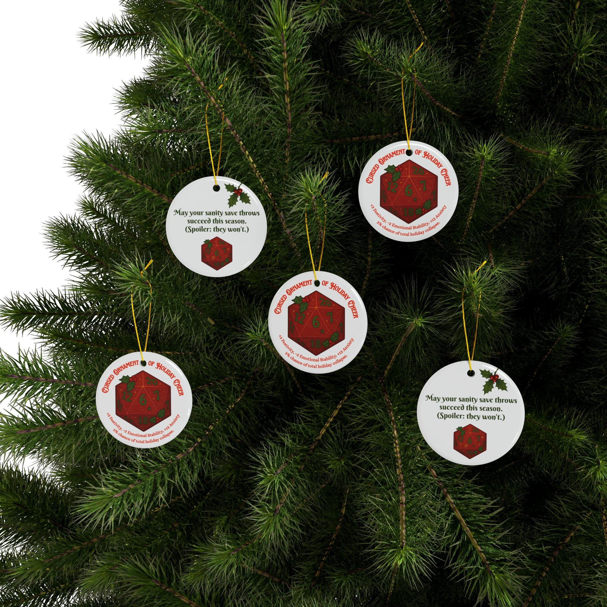 D&D Christmas Ornament – Cursed Ceramic Gamer Decor for Tree (Double-Sided)