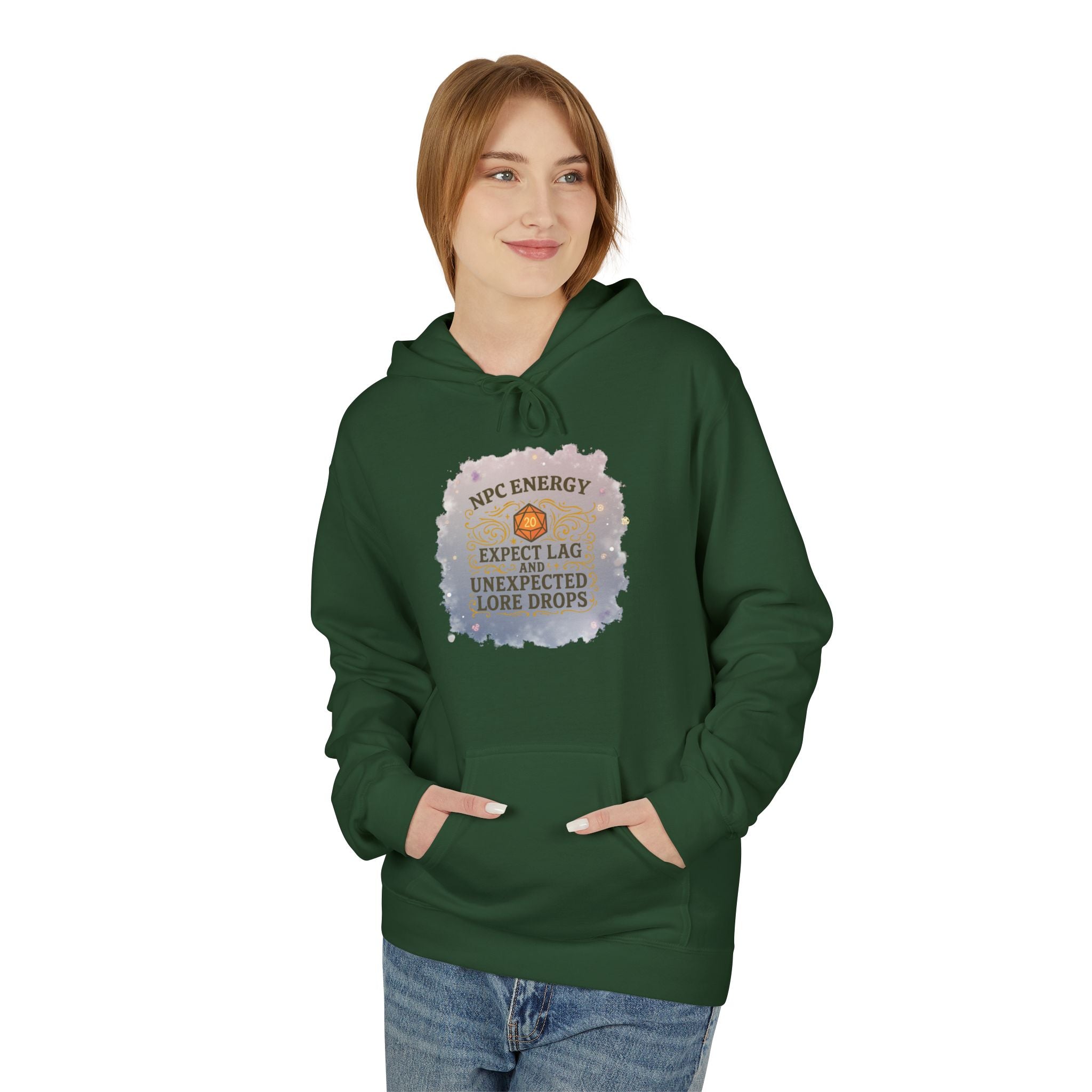 NPC Energy Hoodie – Funny Gamer Hoodie with Lore Drops & Lag Warning (RPG Style)
