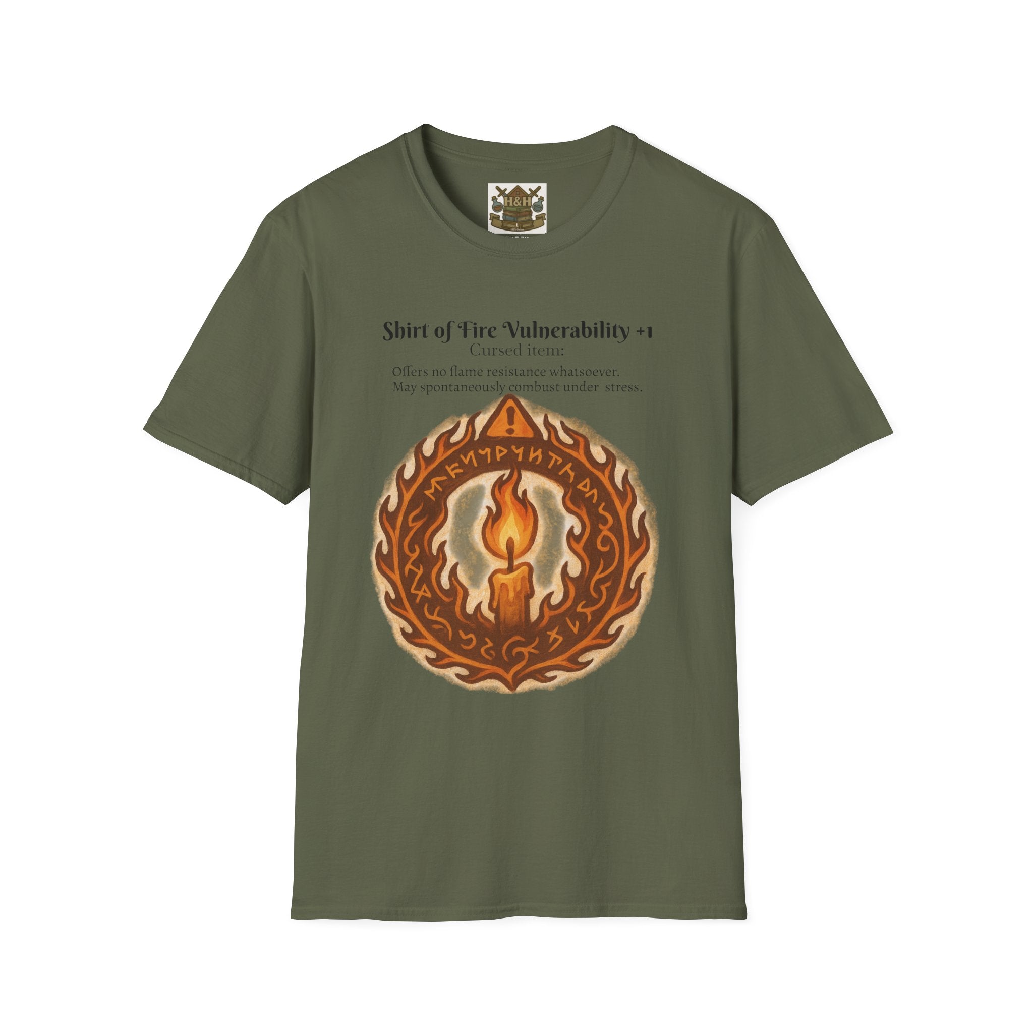 Cursed Item Shirt – ‘Shirt of Fire Vulnerability’ Fantasy Tee for RPG Gamers & Nerds