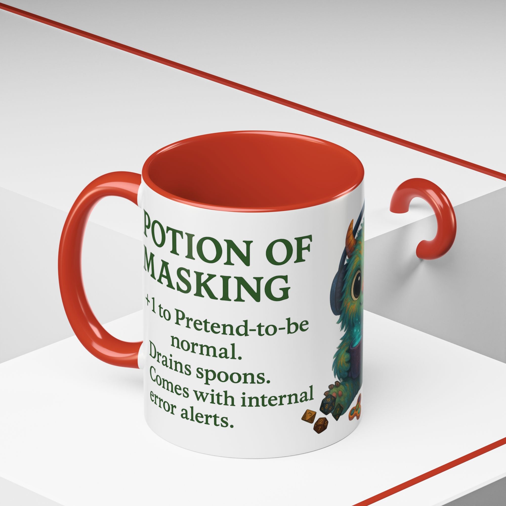 Neurodivergent Mug – 'Potion of Masking' Coffee Cup with Cute Autism Monster Art