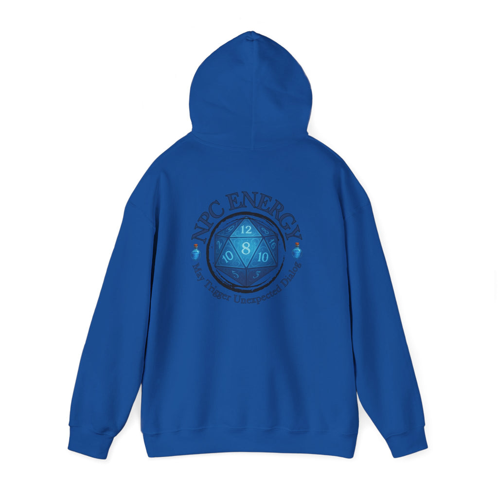 Funny Gamer Hoodie – NPC Energy Sweatshirt with D20 Dice & Dialogue Trigger Warning