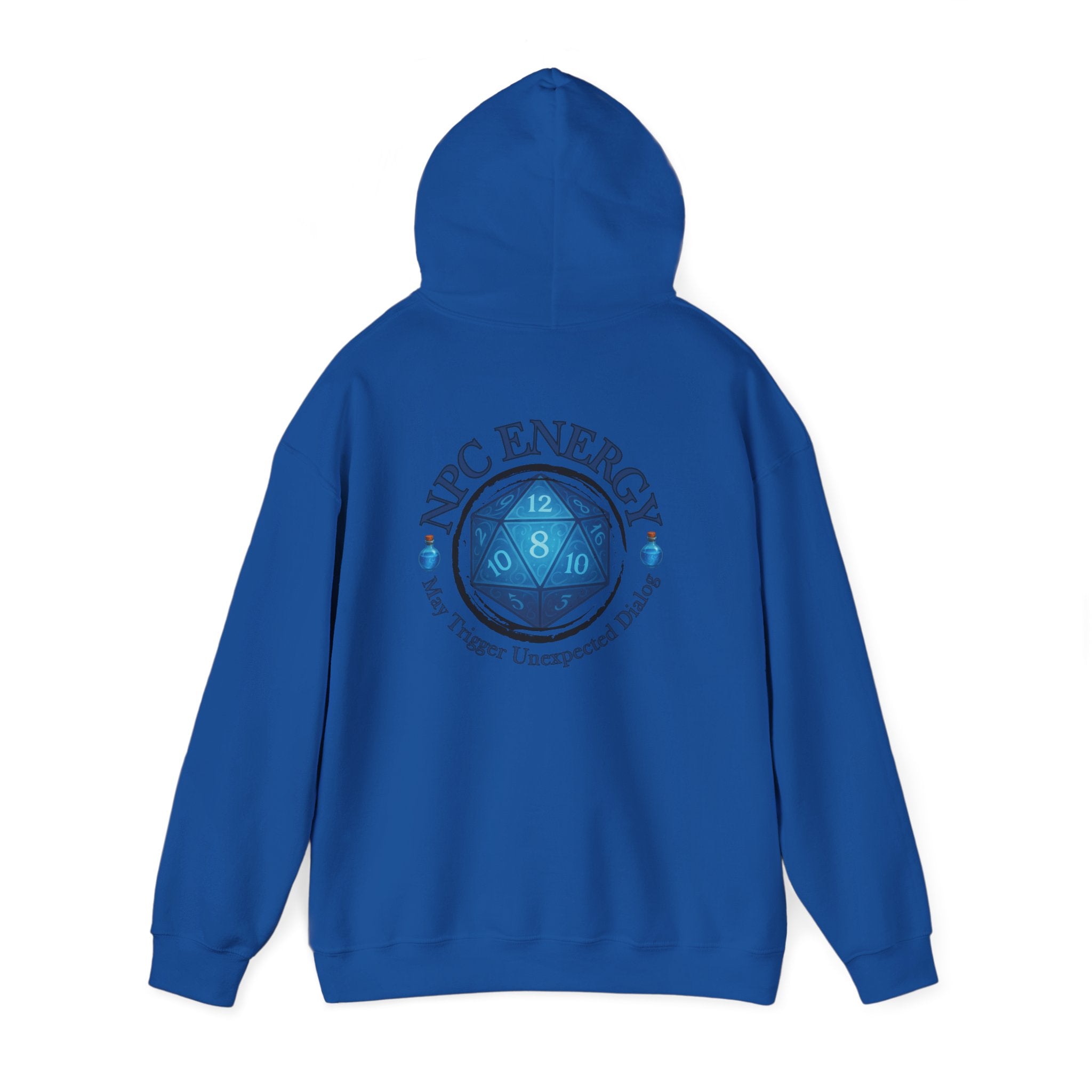 Funny Gamer Hoodie – NPC Energy Sweatshirt with D20 Dice & Dialogue Trigger Warning