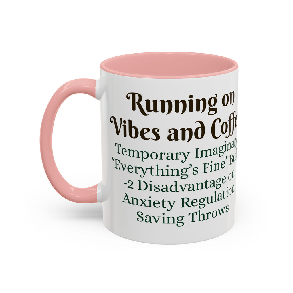 Gaming Coffee Mug – ‘Running on Vibes & Coffee’ Critical Brew Level for D&D Fans RPG