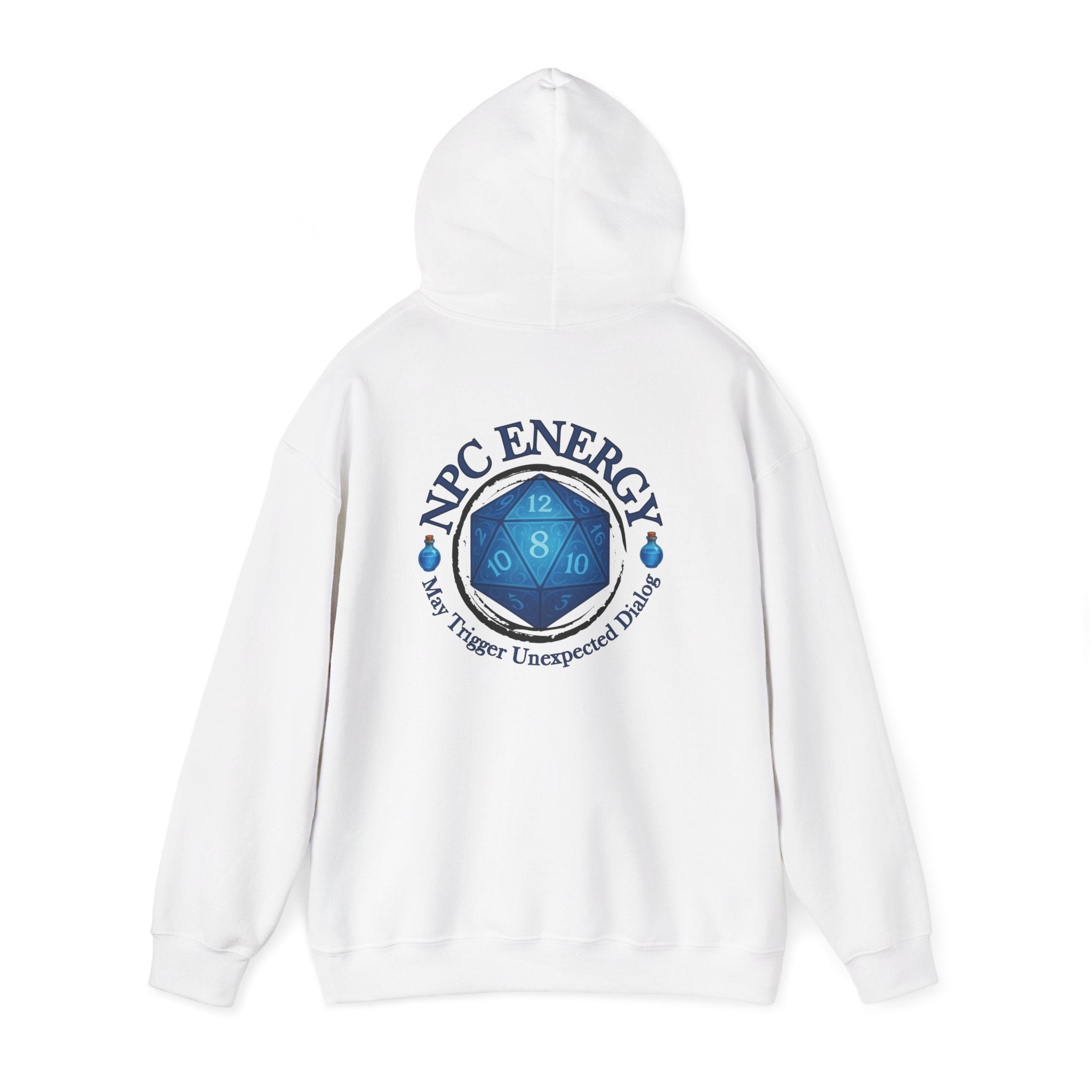 Funny Gamer Hoodie – NPC Energy Sweatshirt with D20 Dice & Dialogue Trigger Warning