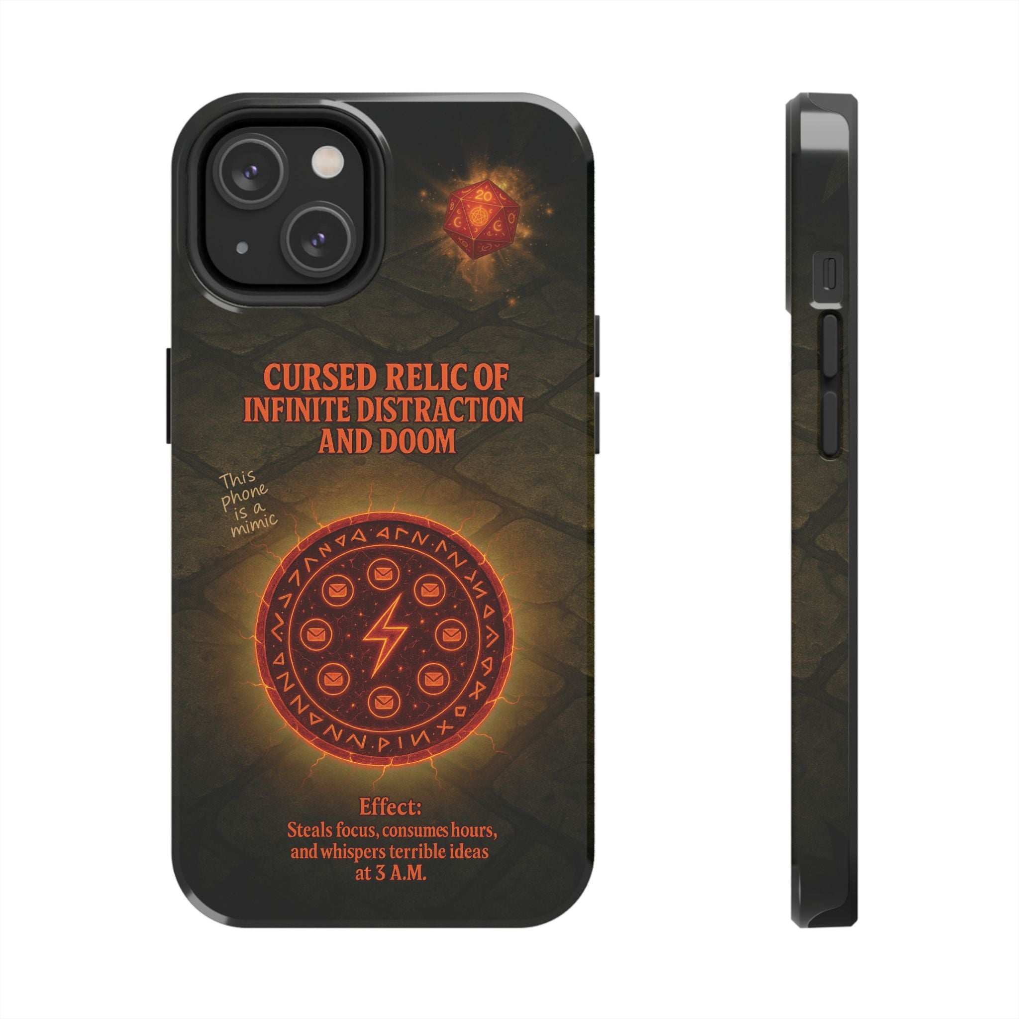 Cursed Relic Phone Case – 'Infinite Distraction & Doom' Protective RPG-Inspired Cover