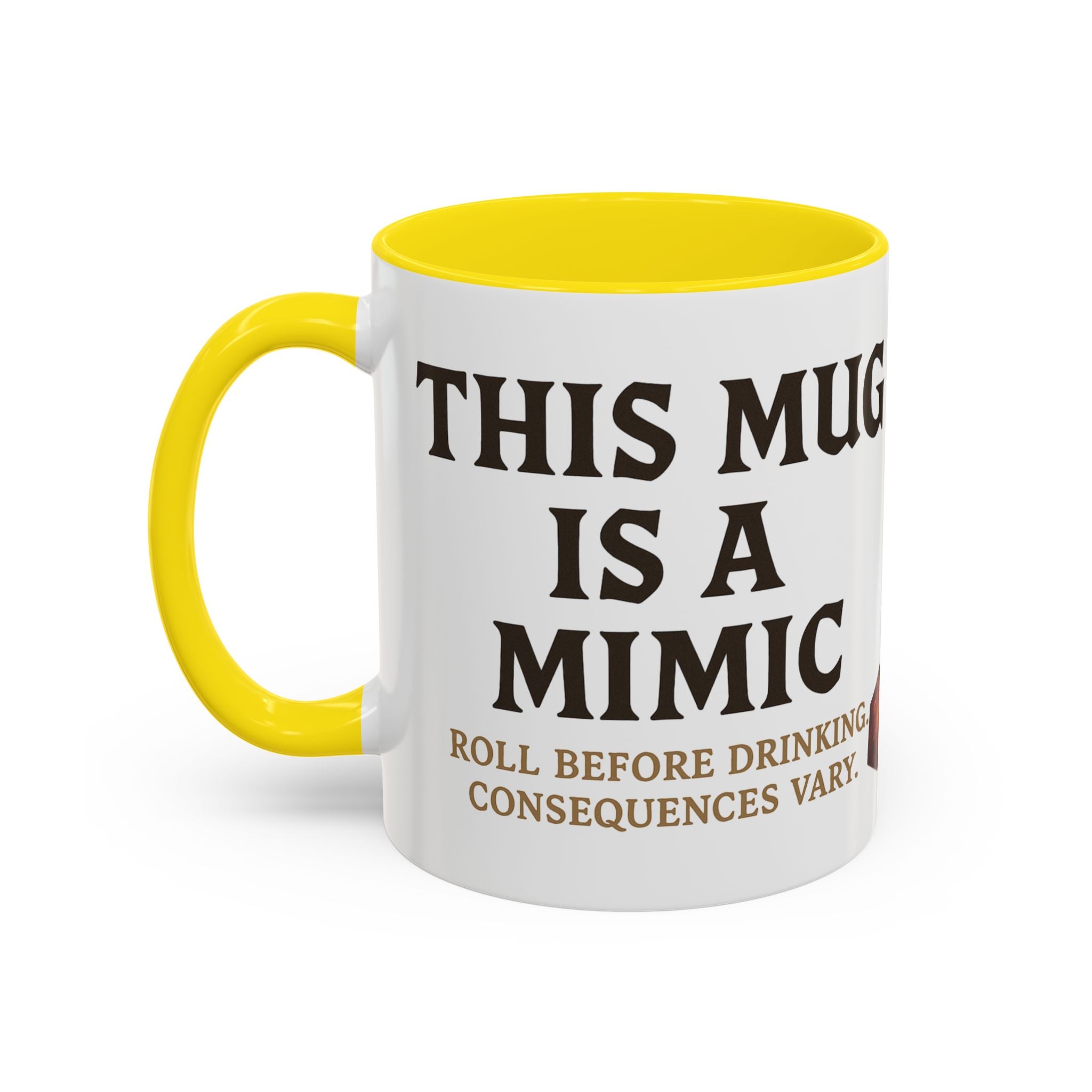 Funny RPG Mug – ‘This Mug Is a Mimic’ Coffee Cup for D&D Fans & Dungeon Crawlers