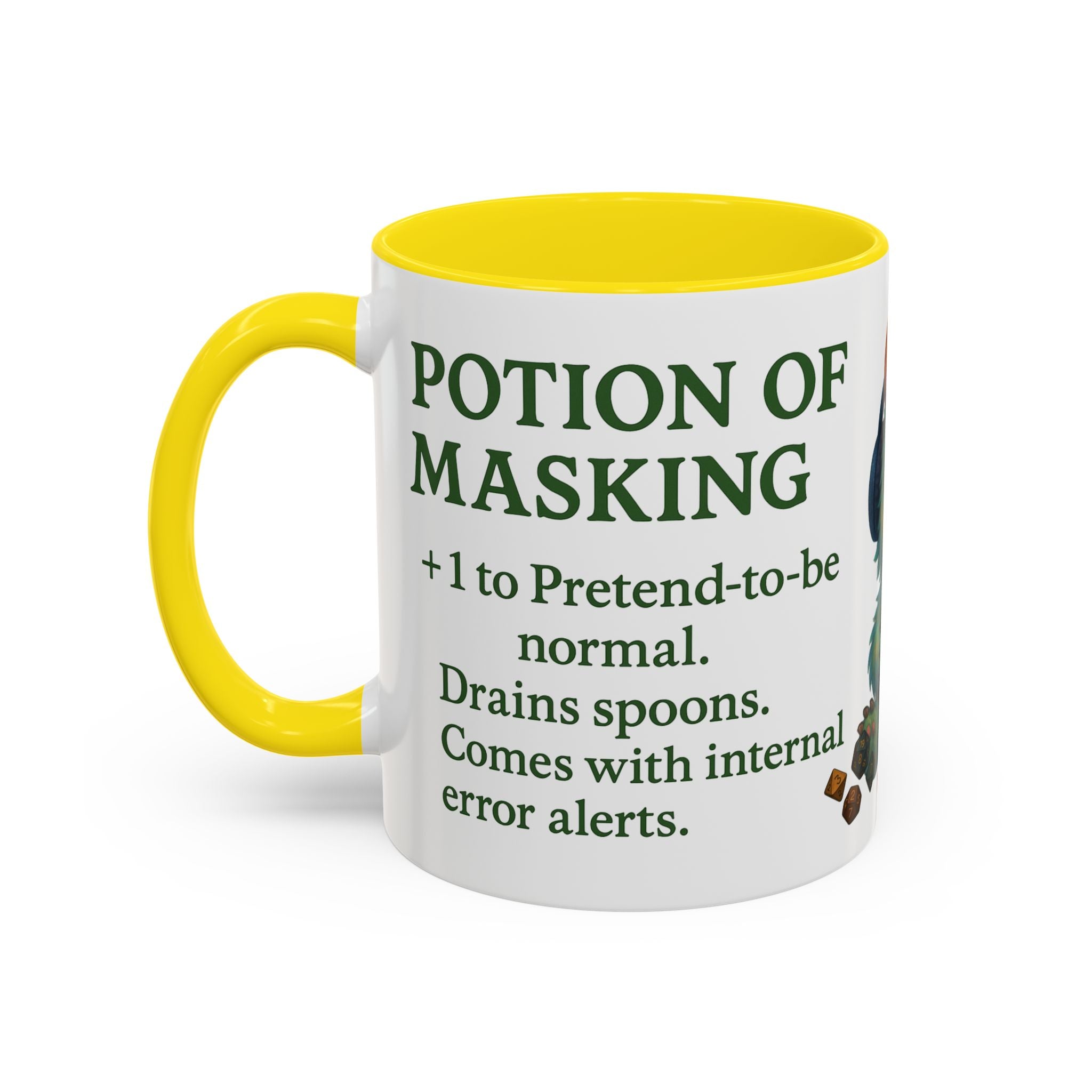 Neurodivergent Mug – 'Potion of Masking' Coffee Cup with Cute Autism Monster Art