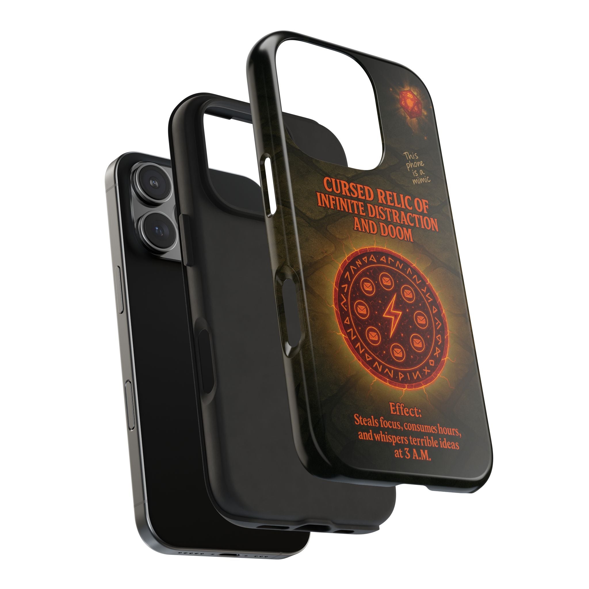 Cursed Relic Phone Case – 'Infinite Distraction & Doom' Protective RPG-Inspired Cover