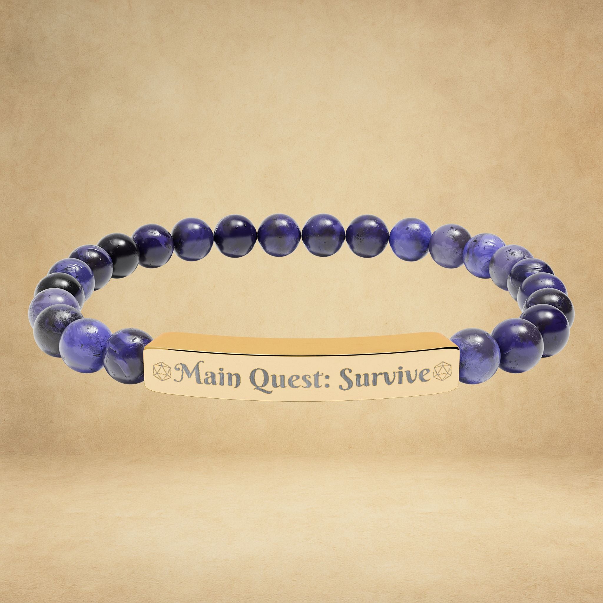 Main Quest: Survive - Engraved Natural Stone Stretch Bracelet