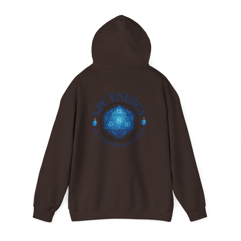 Funny Gamer Hoodie – NPC Energy Sweatshirt with D20 Dice & Dialogue Trigger Warning