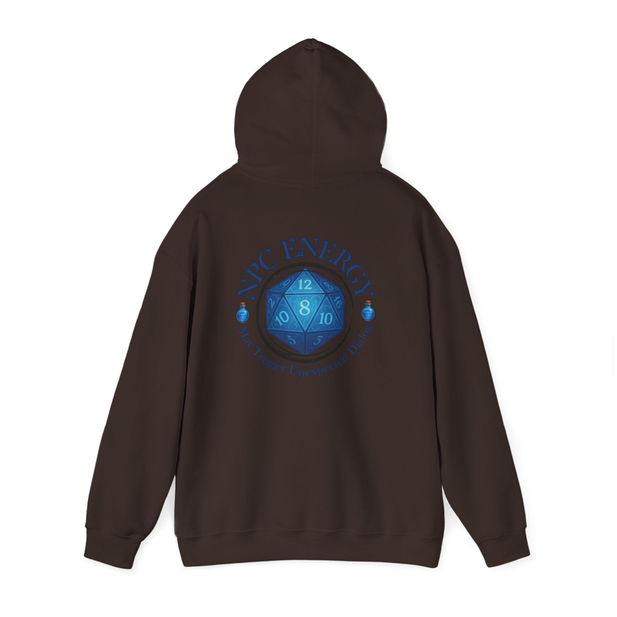 Funny Gamer Hoodie – NPC Energy Sweatshirt with D20 Dice & Dialogue Trigger Warning