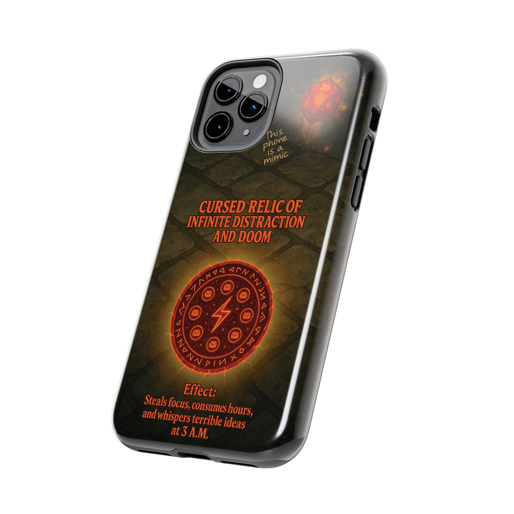 Cursed Relic Phone Case – 'Infinite Distraction & Doom' Protective RPG-Inspired Cover