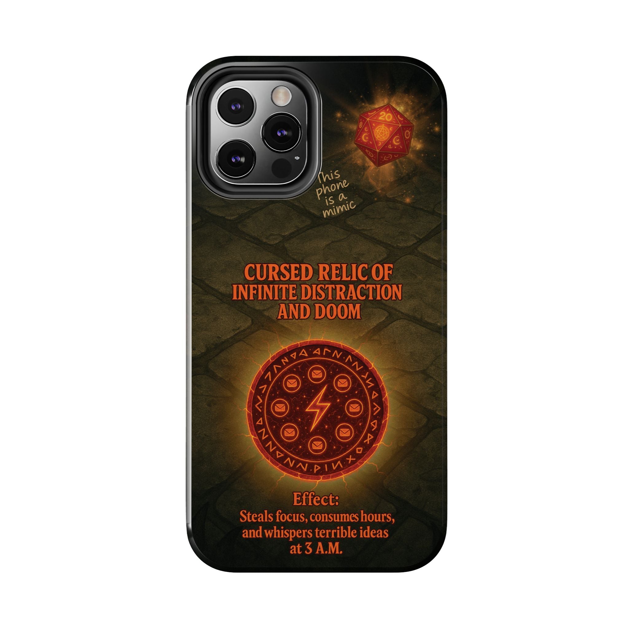 Cursed Relic Phone Case – 'Infinite Distraction & Doom' Protective RPG-Inspired Cover