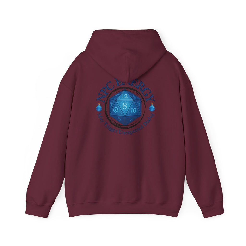 Funny Gamer Hoodie – NPC Energy Sweatshirt with D20 Dice & Dialogue Trigger Warning