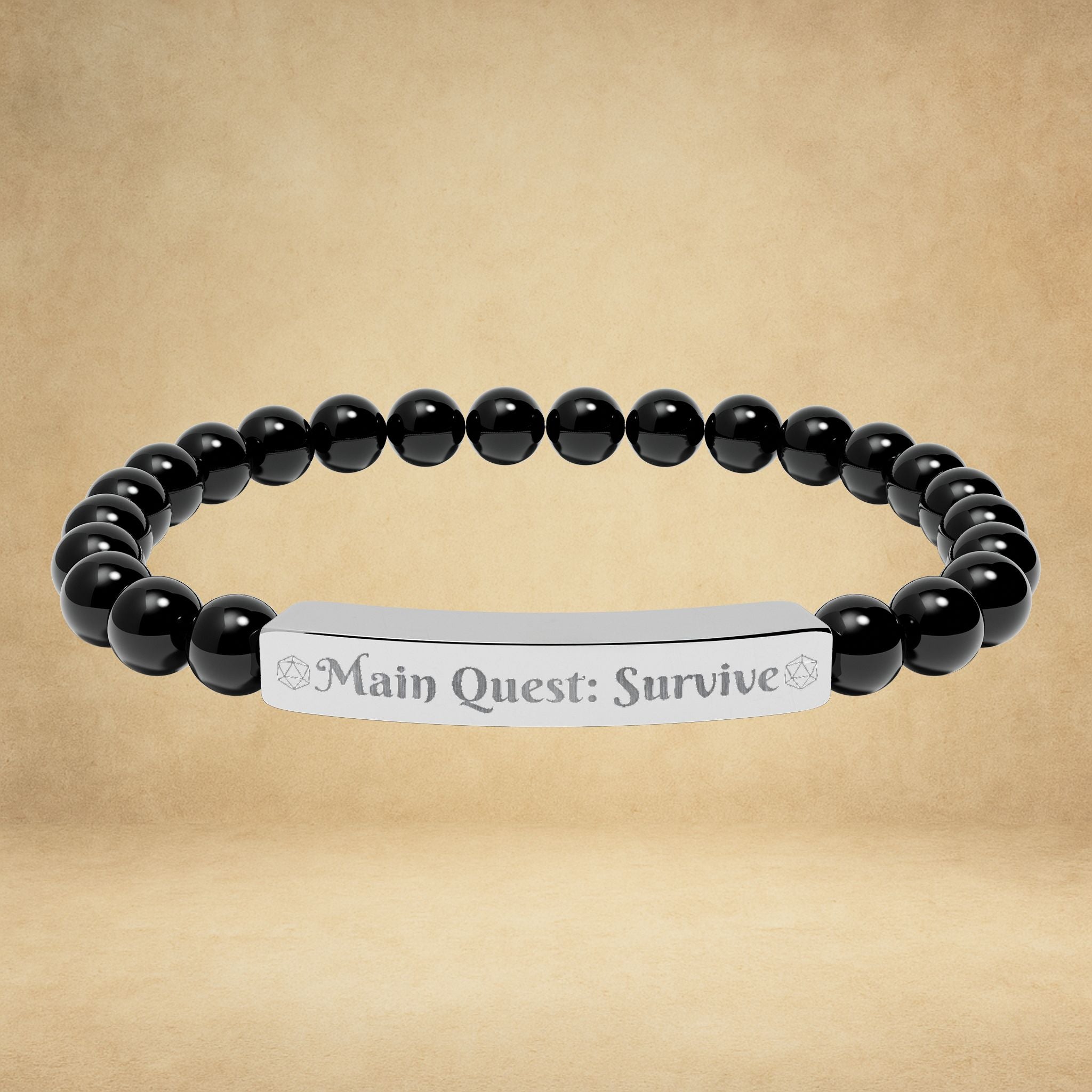 Main Quest: Survive - Engraved Natural Stone Stretch Bracelet