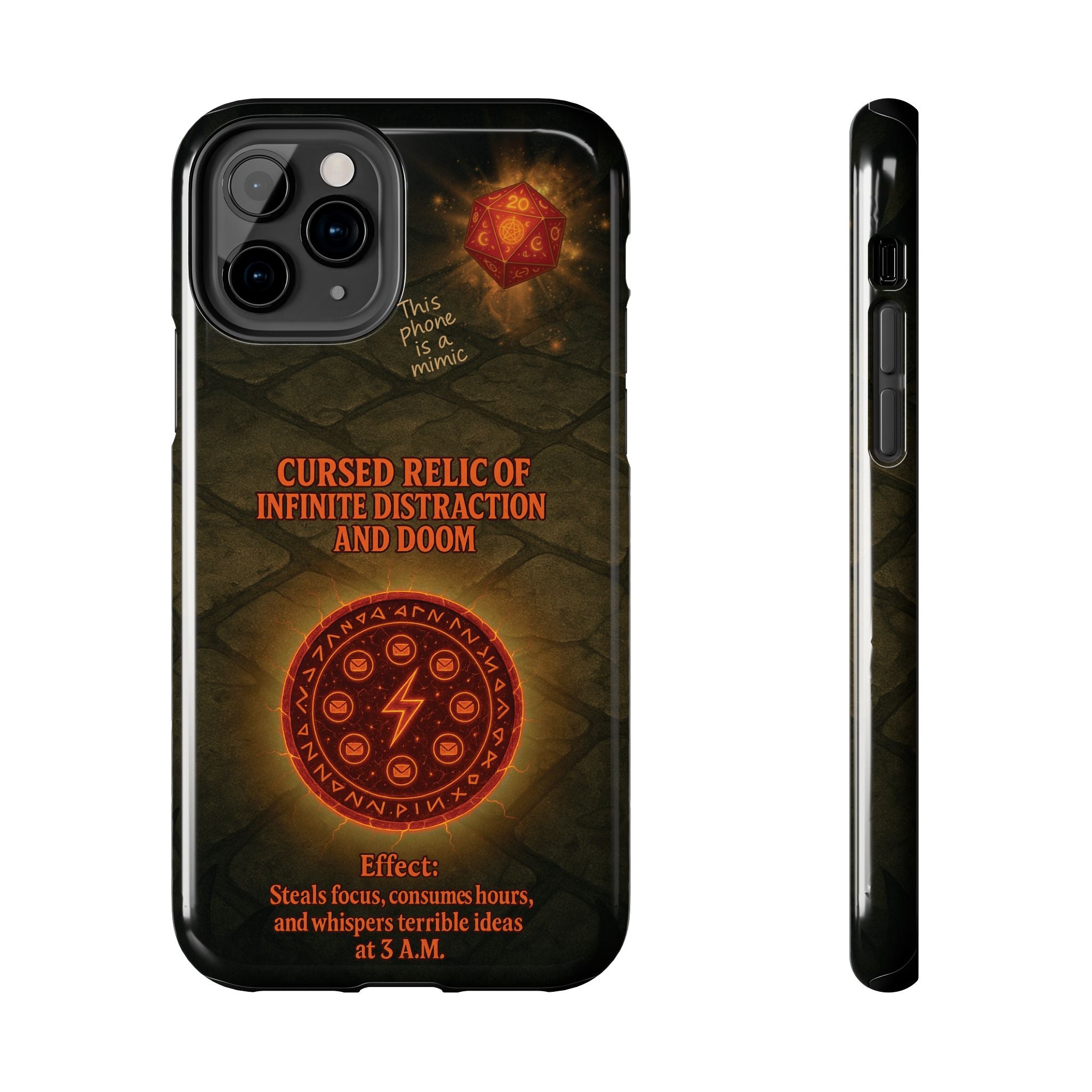 Cursed Relic Phone Case – 'Infinite Distraction & Doom' Protective RPG-Inspired Cover