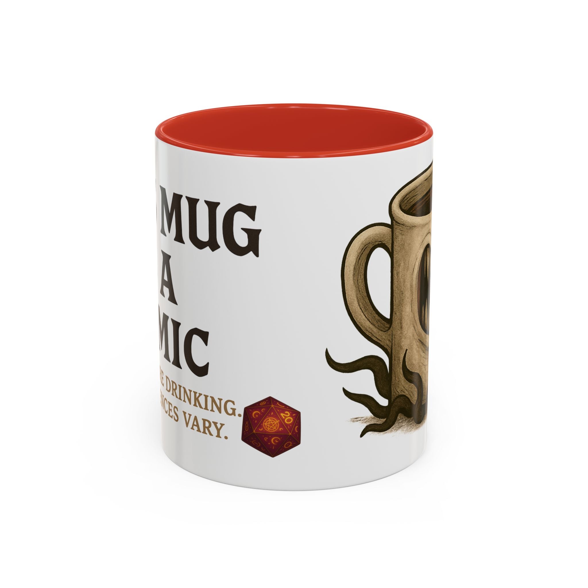 Funny RPG Mug – ‘This Mug Is a Mimic’ Coffee Cup for D&D Fans & Dungeon Crawlers