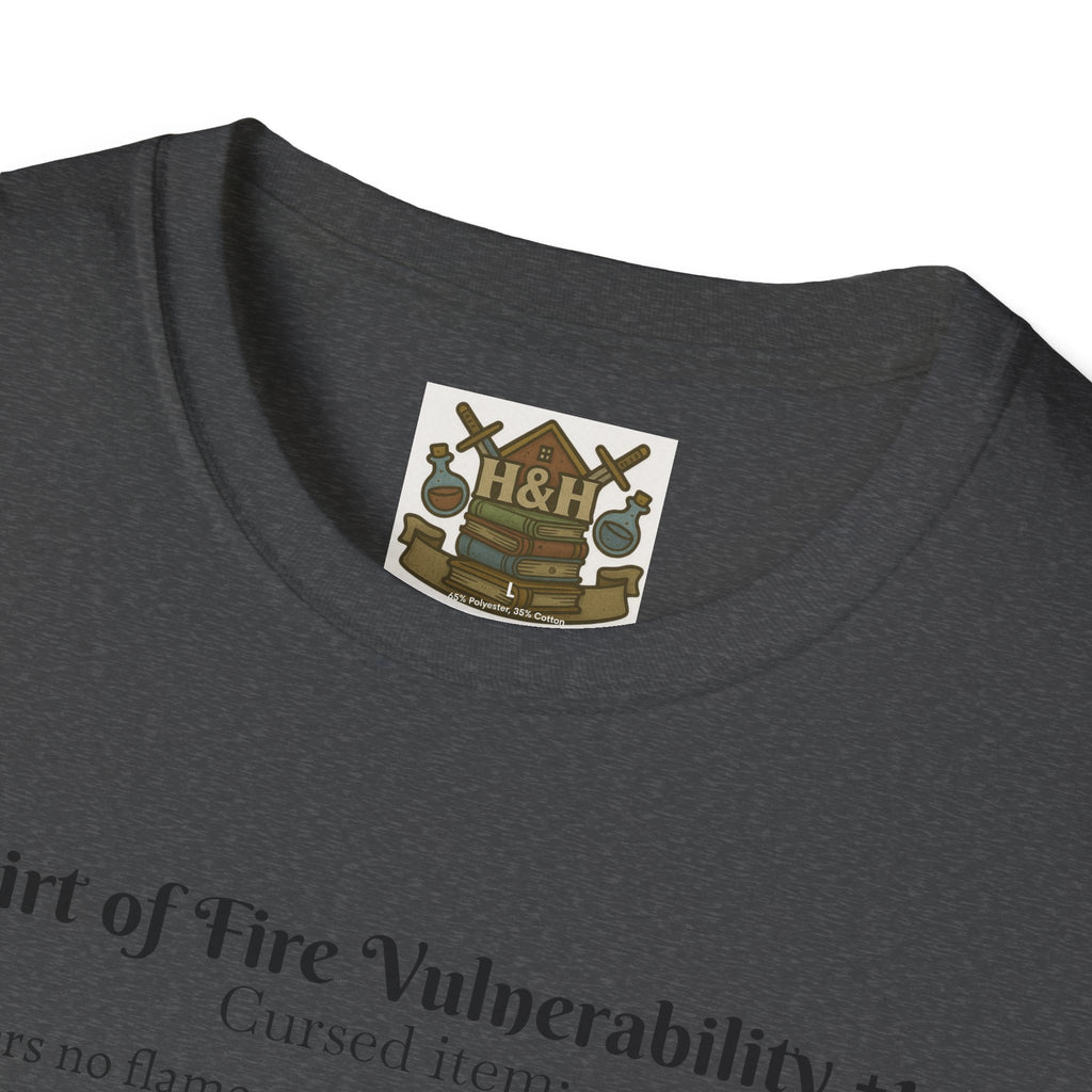 Cursed Item Shirt – ‘Shirt of Fire Vulnerability’ Fantasy Tee for RPG Gamers & Nerds