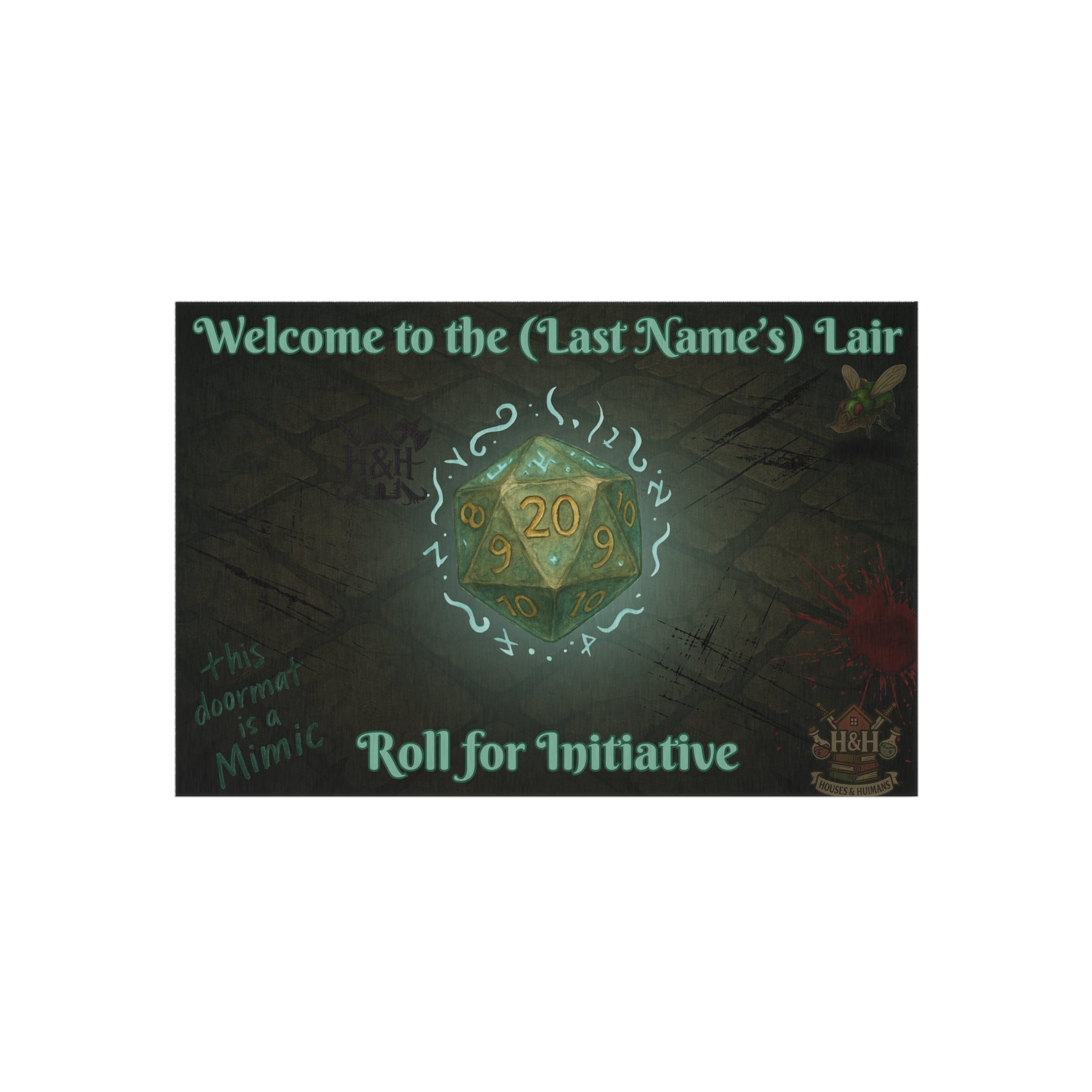 Personalized Gamer Doormat – ‘Welcome to the (Name)’s Lair’ RPG Mat with D20 Design