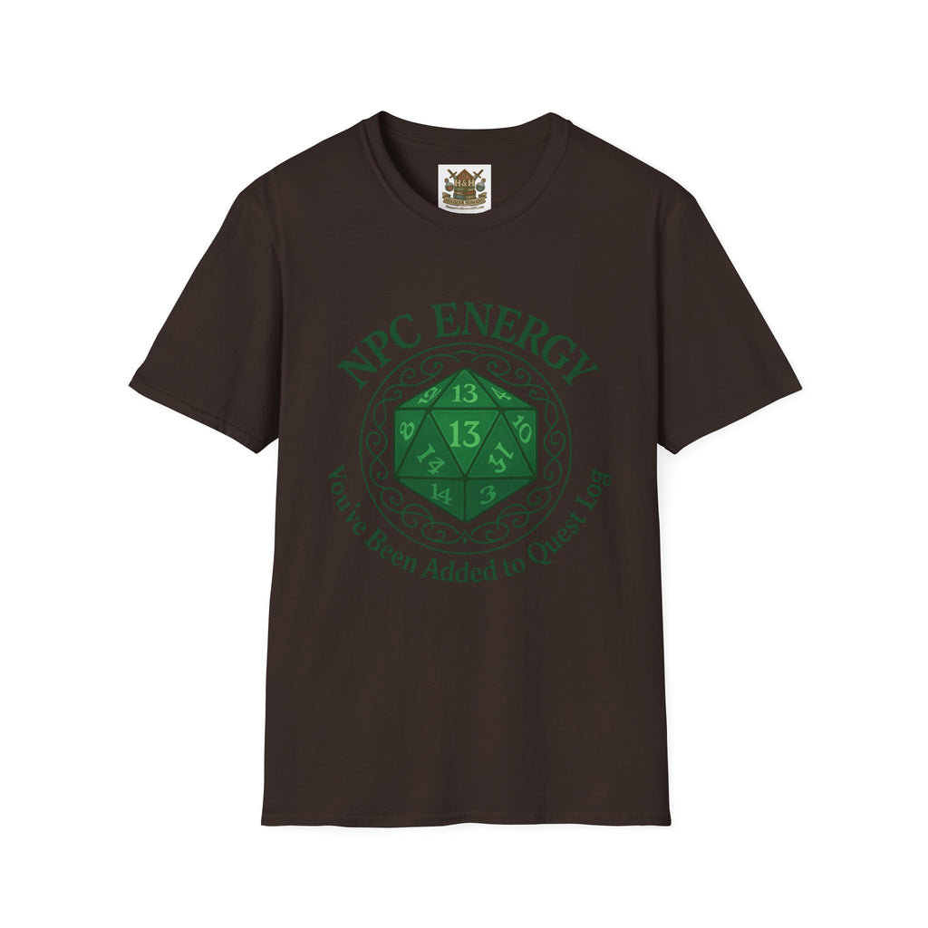 NPC Energy T-Shirt – D&D Gamer Tee: 'You've Been Added to Quest Log' (D20 Shirt)