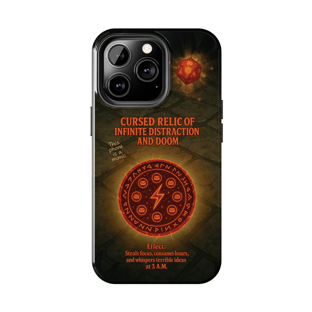 Cursed Relic Phone Case – 'Infinite Distraction & Doom' Protective RPG-Inspired Cover