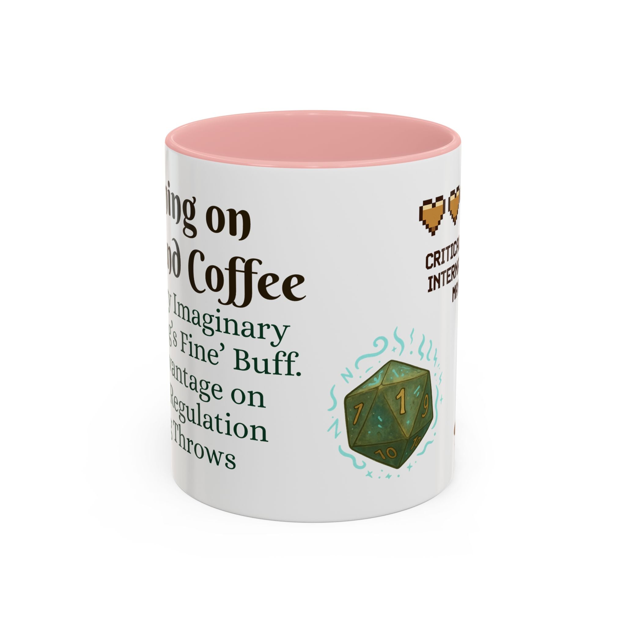 Gaming Coffee Mug – ‘Running on Vibes & Coffee’ Critical Brew Level for D&D Fans RPG