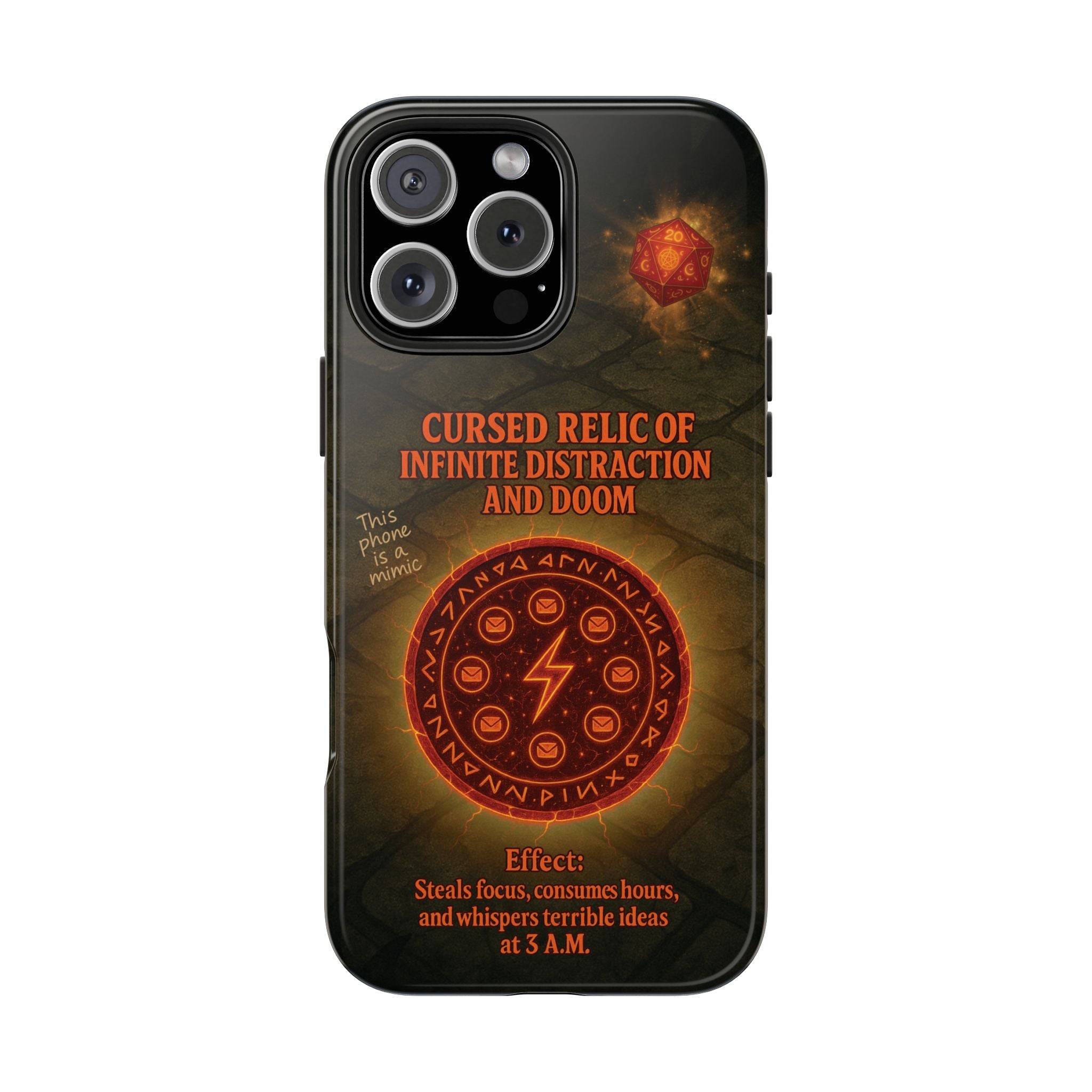 Cursed Relic Phone Case – 'Infinite Distraction & Doom' Protective RPG-Inspired Cover
