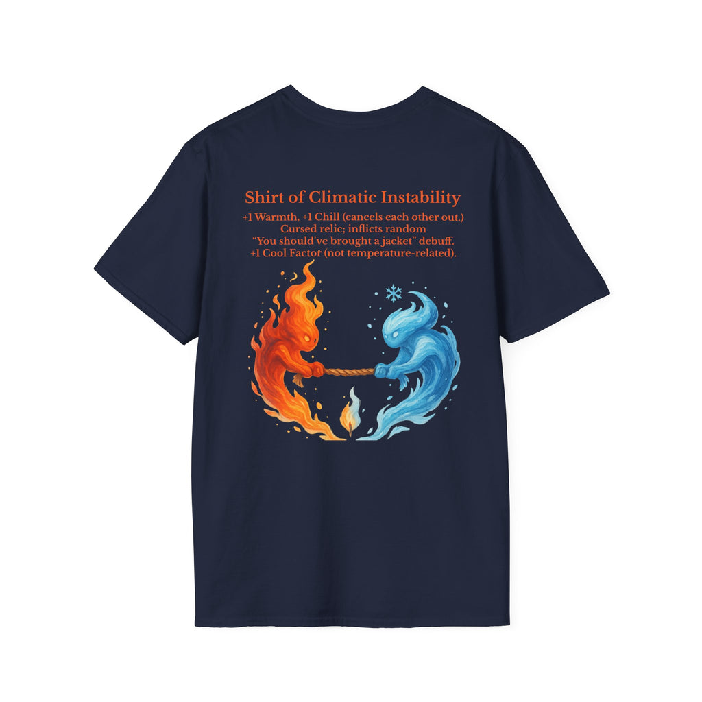 Funny RPG Shirt – ‘Shirt of Climatic Instability’ Cursed Relic Tee by Houses & Humans
