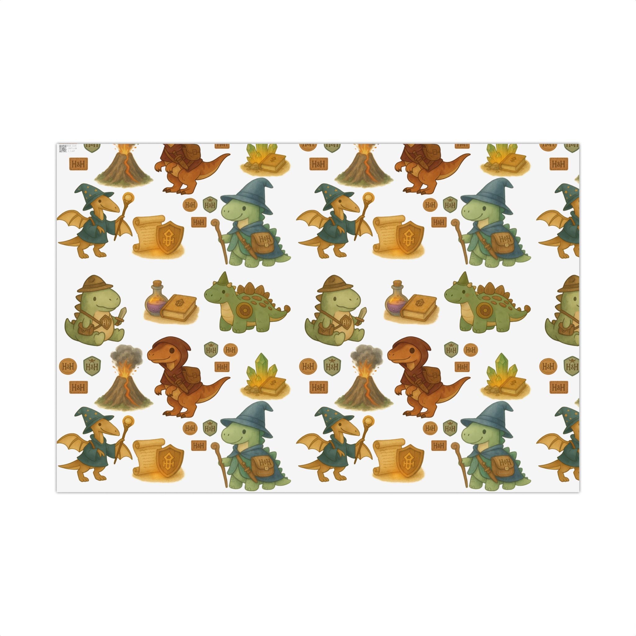 Dinosaur Gift Wrap Papers, Adventurous Holiday Gift RPG wrapping paper